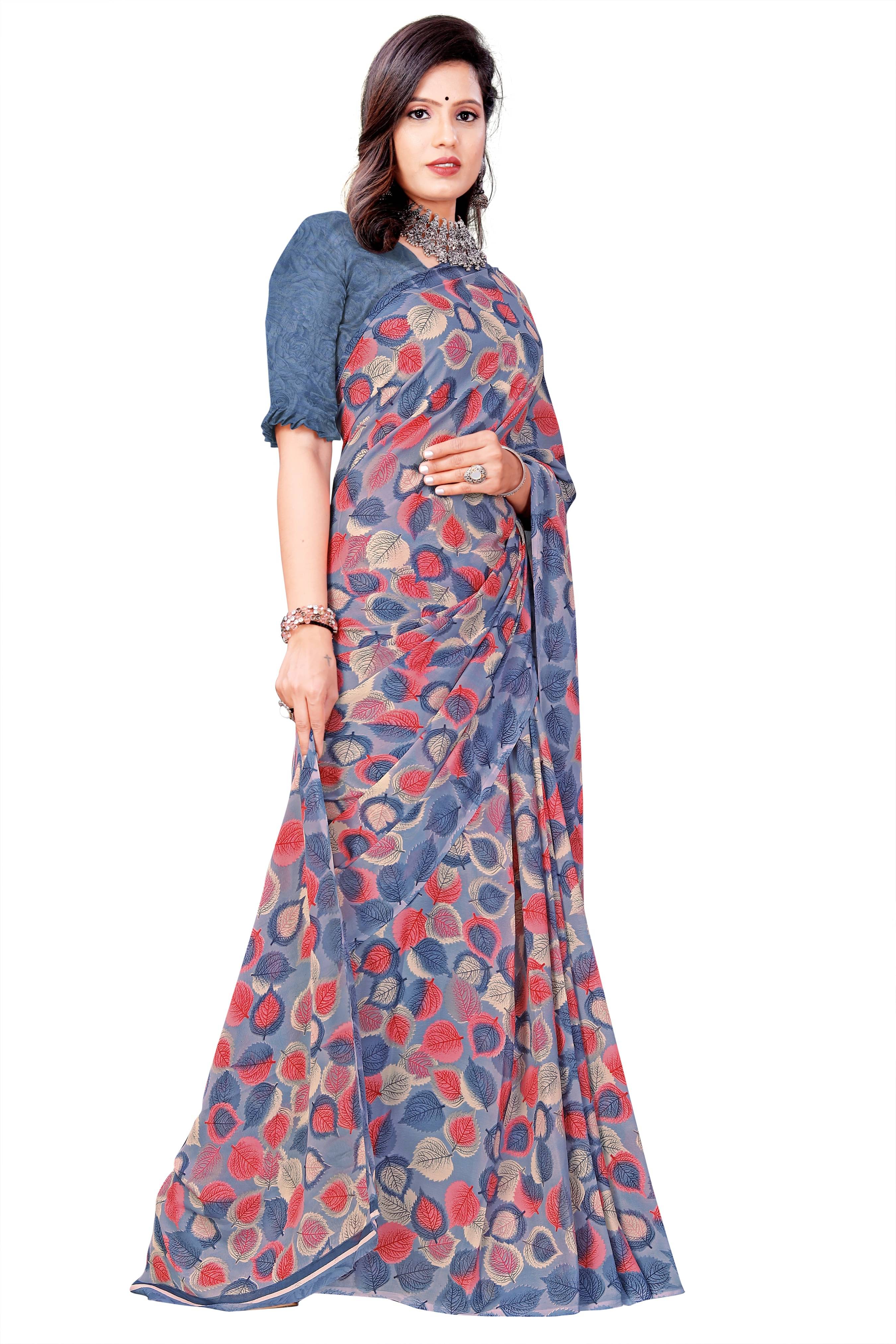 Kanooda Prints Georgette Printed Saree With Unstitched Blouse Piece ( Multicolor ) Kanooda Prints Georgette Printed Saree With Unstitched Blouse Piece ( Multicolor )