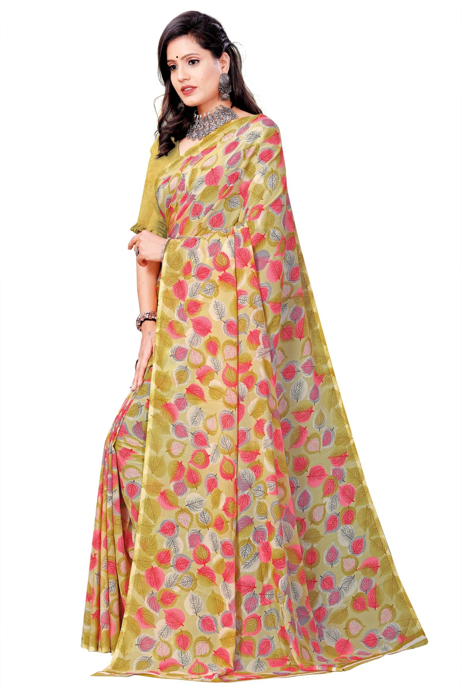 Kanooda Prints Georgette Printed Saree With Unstitched Blouse Piece ( Mustard ) Kanooda Prints Georgette Printed Saree With Unstitched Blouse Piece ( Mustard )