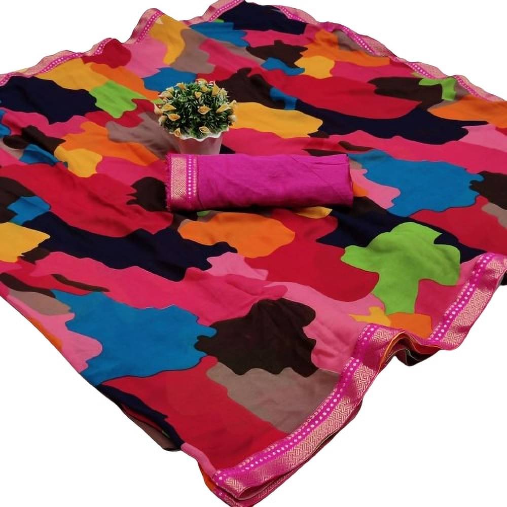 Kanooda Prints Georgette Printed Saree With Unstitched Blouse Piece ( Pink ) Kanooda Prints Georgette Printed Saree With Unstitched Blouse Piece ( Pink )