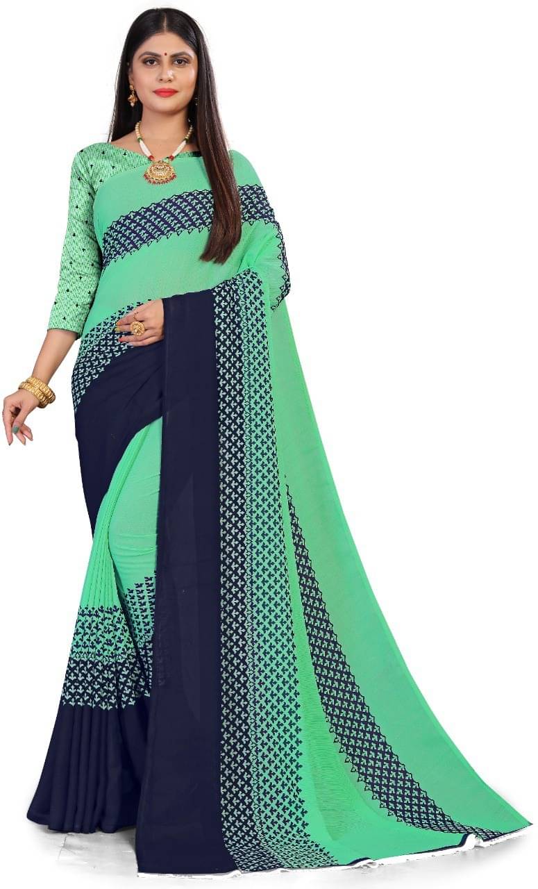 Kanooda Prints Georgette Printed Saree With Unstitched Blouse Piece ( Green ) Kanooda Prints Georgette Printed Saree With Unstitched Blouse Piece ( Green )