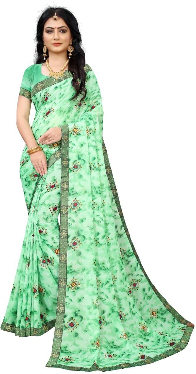 Kanooda Prints Georgette Printed Saree With Unstitched Blouse Piece ( Green )     			Kanooda Prints Georgette Printed Saree With Unstitched Blouse Piece ( Green )