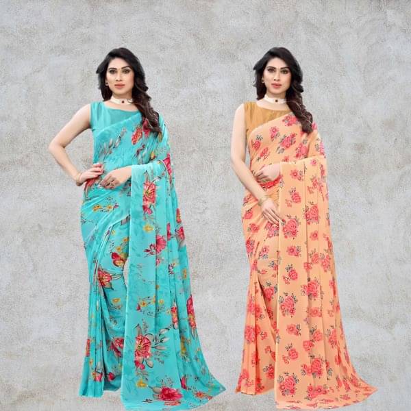 Kanooda Prints Georgette Printed Saree With Unstitched Blouse Piece ( Blue ) Kanooda Prints Georgette Printed Saree With Unstitched Blouse Piece ( Blue )
