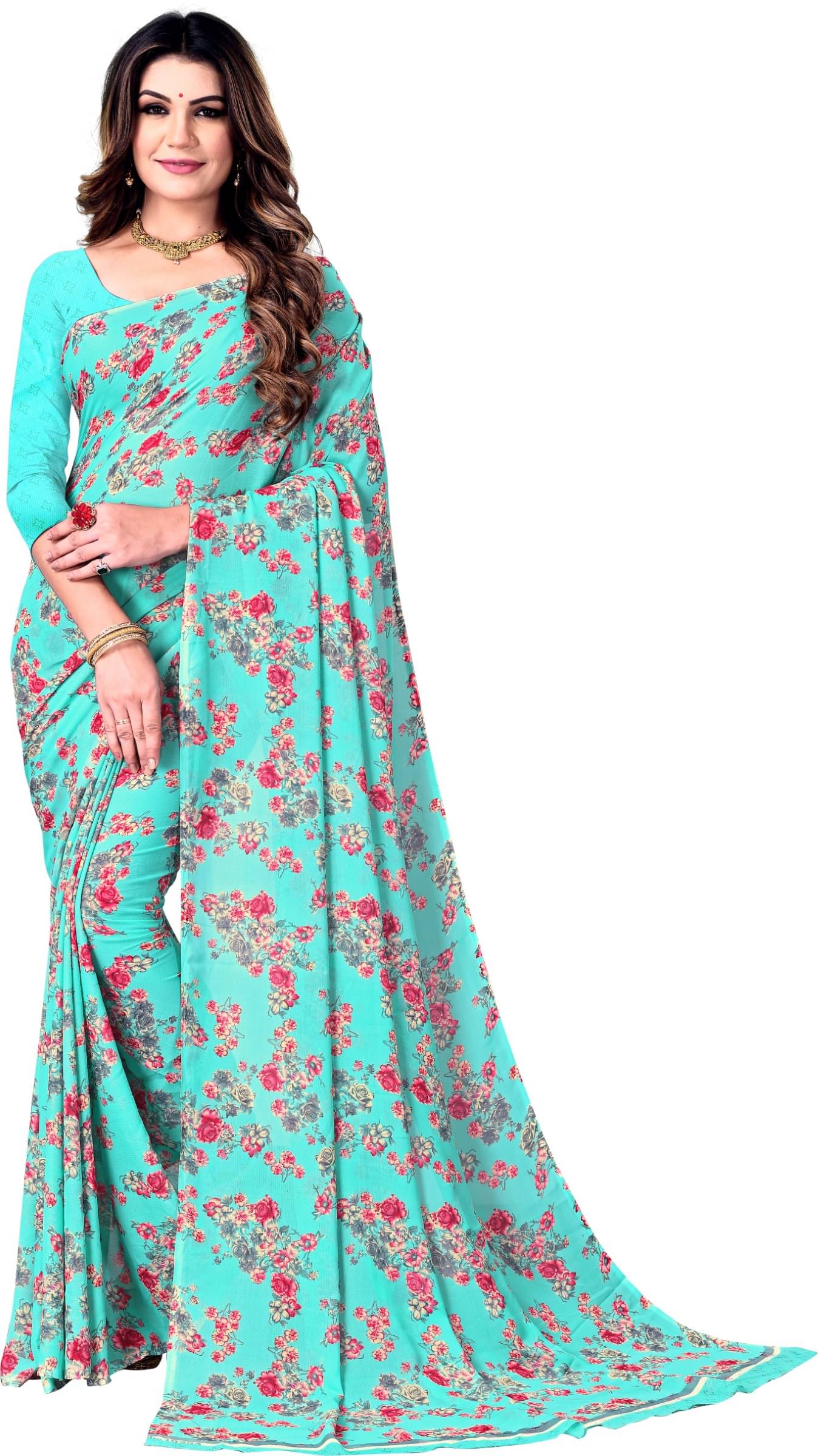 Kanooda Prints Georgette Printed Saree With Unstitched Blouse Piece ( Blue ) Kanooda Prints Georgette Printed Saree With Unstitched Blouse Piece ( Blue )
