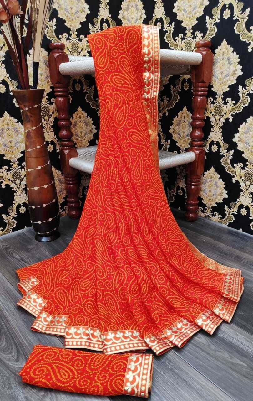 Kanooda Prints Georgette Printed Saree With Unstitched Blouse Piece ( Orange )     			Kanooda Prints Georgette Printed Saree With Unstitched Blouse Piece ( Orange )