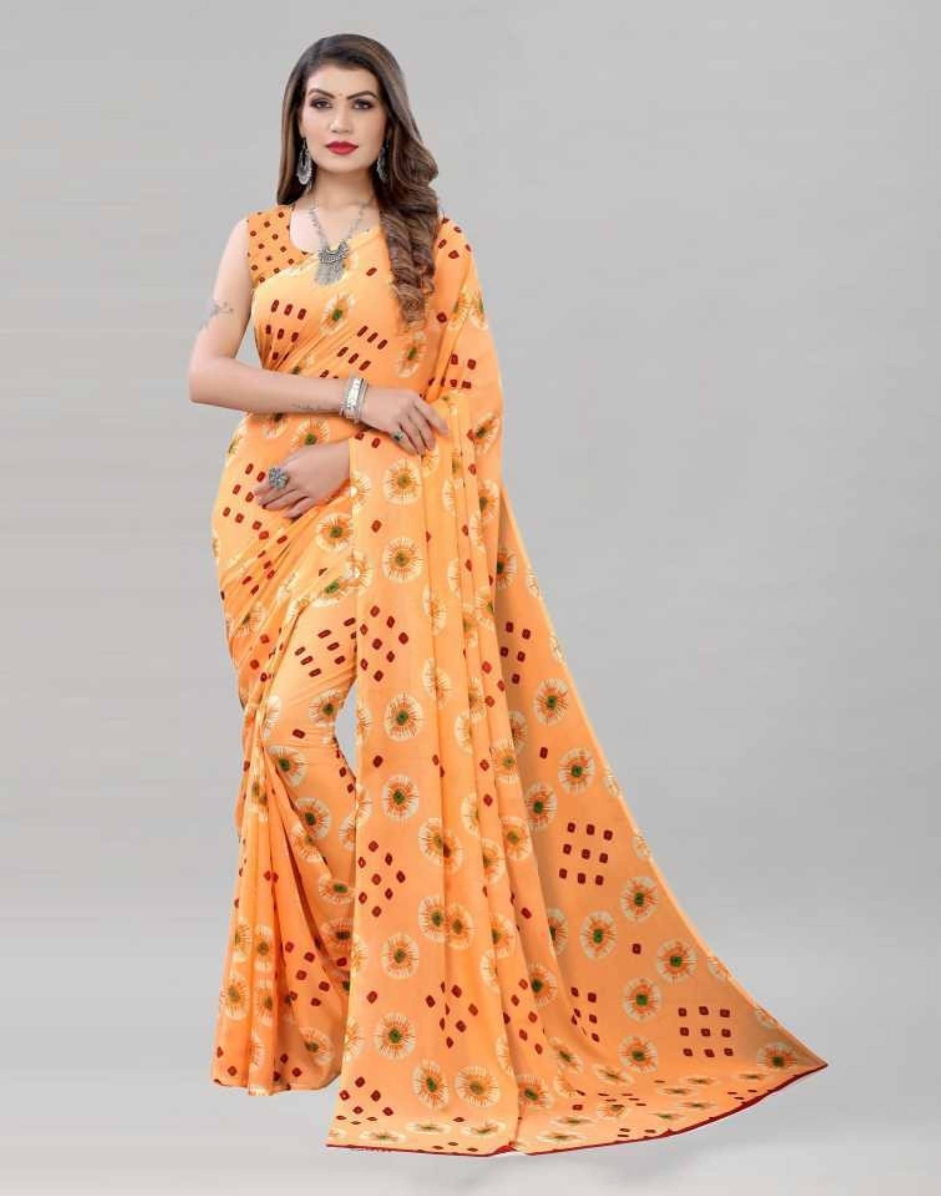     			Kanooda Prints Georgette Printed Saree With Unstitched Blouse Piece ( Orange )