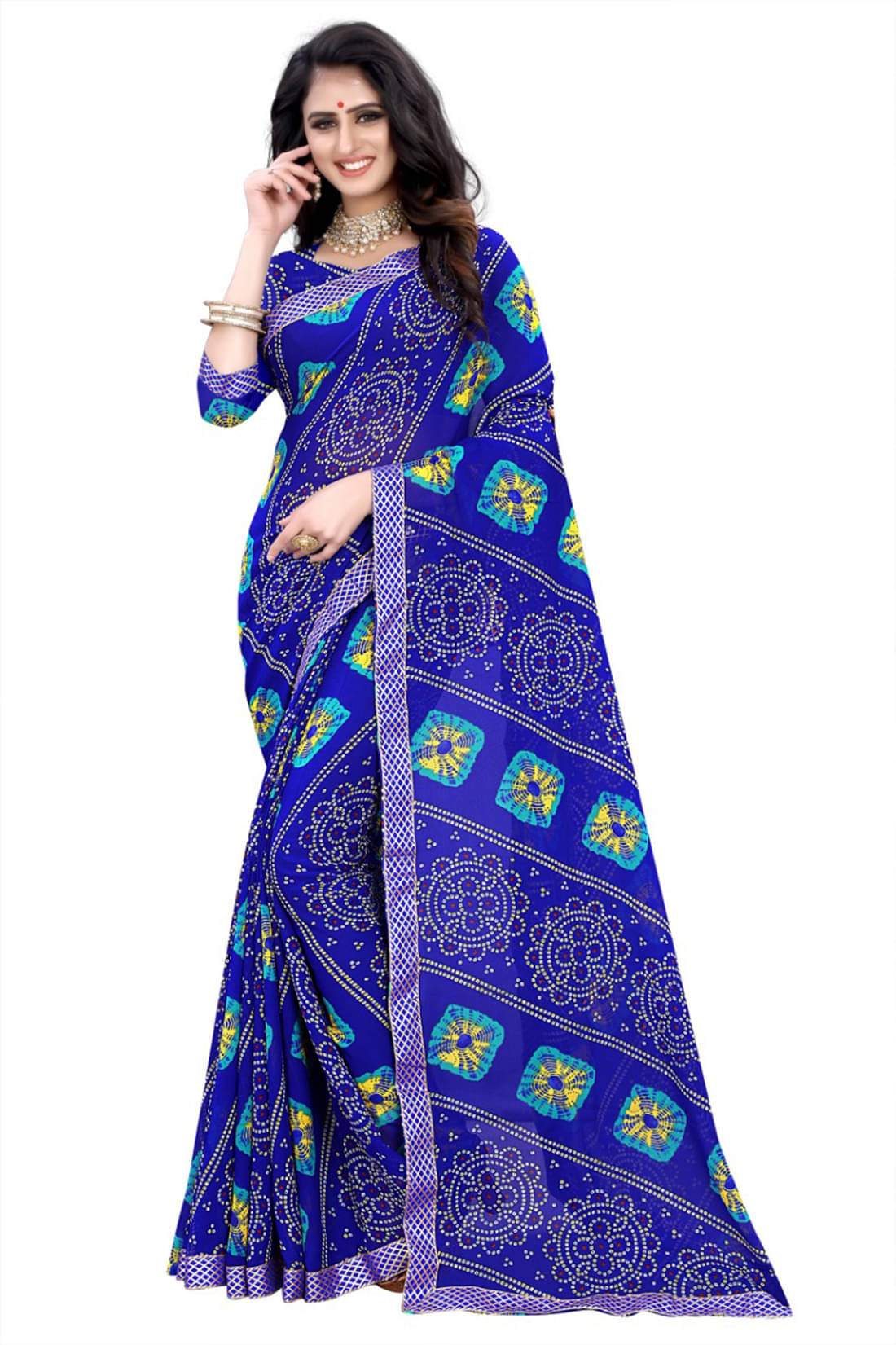     			Kanooda Prints Georgette Printed Saree With Unstitched Blouse Piece ( Blue )