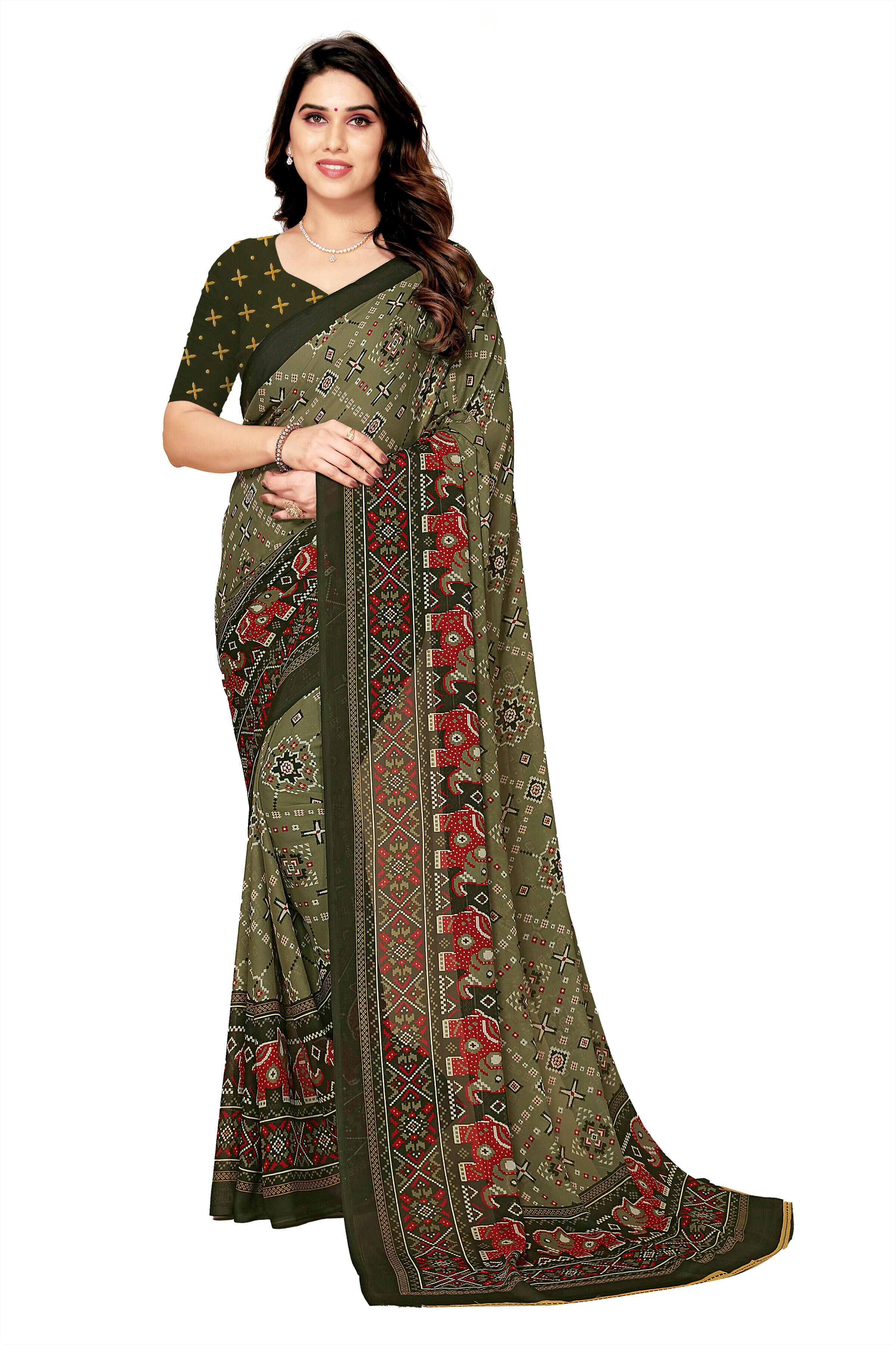 Kanooda Prints Georgette Printed Saree With Unstitched Blouse Piece ( Light Green ) Kanooda Prints Georgette Printed Saree With Unstitched Blouse Piece ( Light Green )