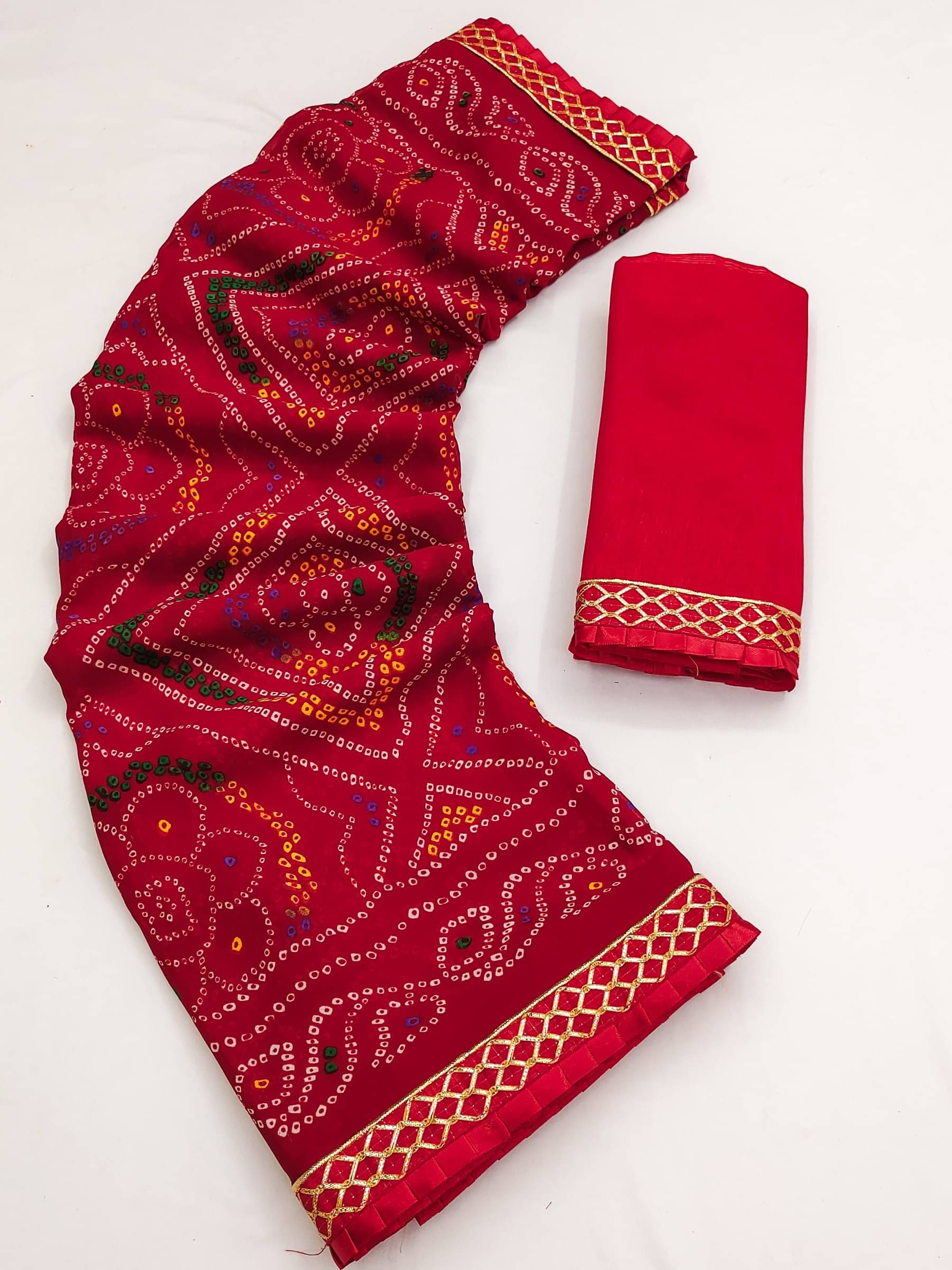     			Kanooda Prints Georgette Printed Saree With Unstitched Blouse Piece ( Red )