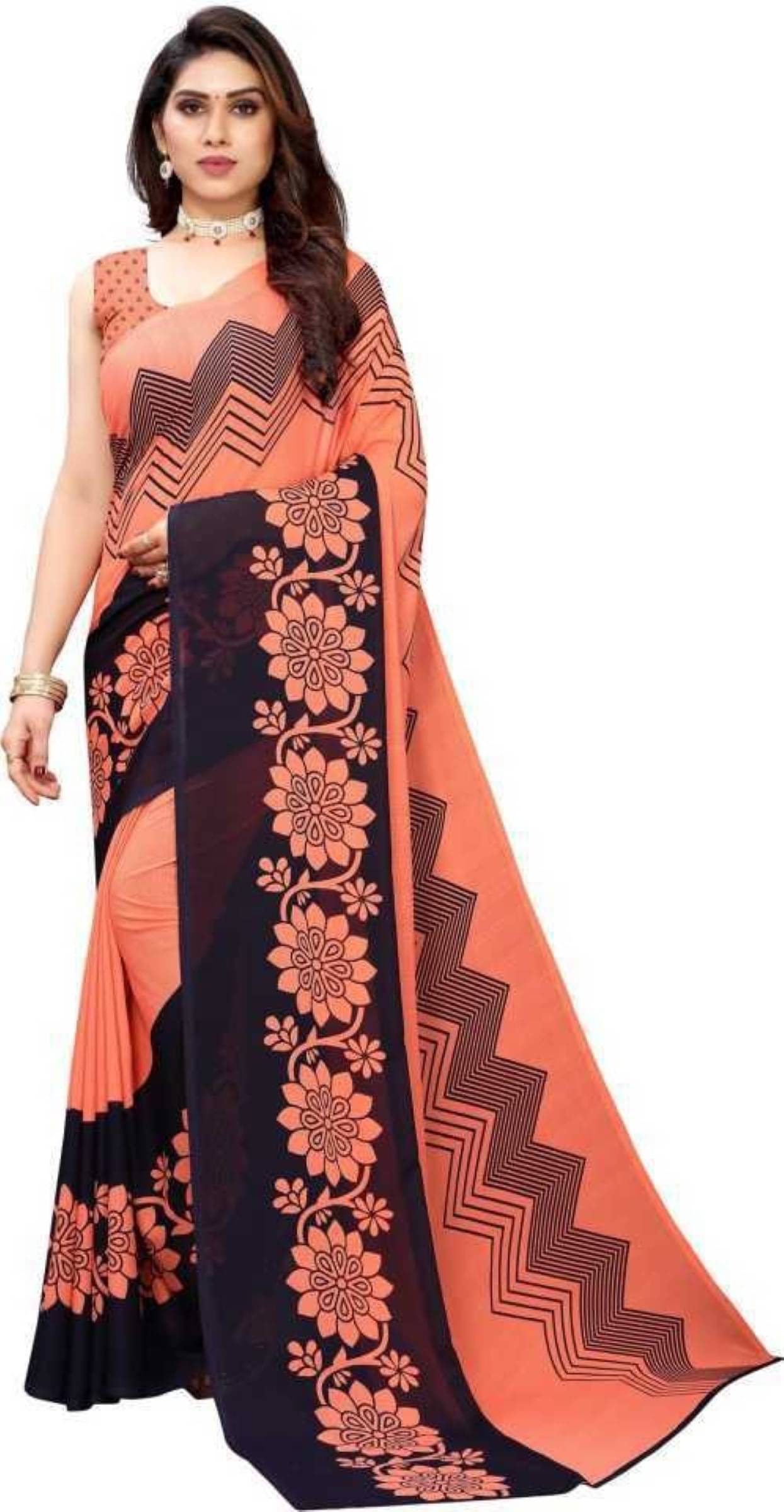     			Kanooda Prints Georgette Printed Saree With Unstitched Blouse Piece ( Orange )