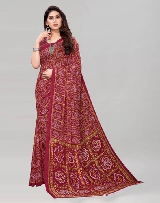 Kanooda Prints Georgette Printed Saree With Unstitched Blouse Piece ( Maroon ) - Sarees | Buy online on ZillyBuy