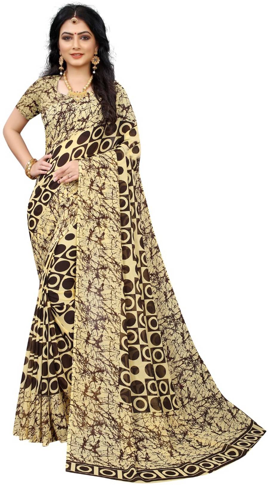 Kanooda Prints Georgette Printed Saree With Unstitched Blouse Piece ( Brown ) Kanooda Prints Georgette Printed Saree With Unstitched Blouse Piece ( Brown )
