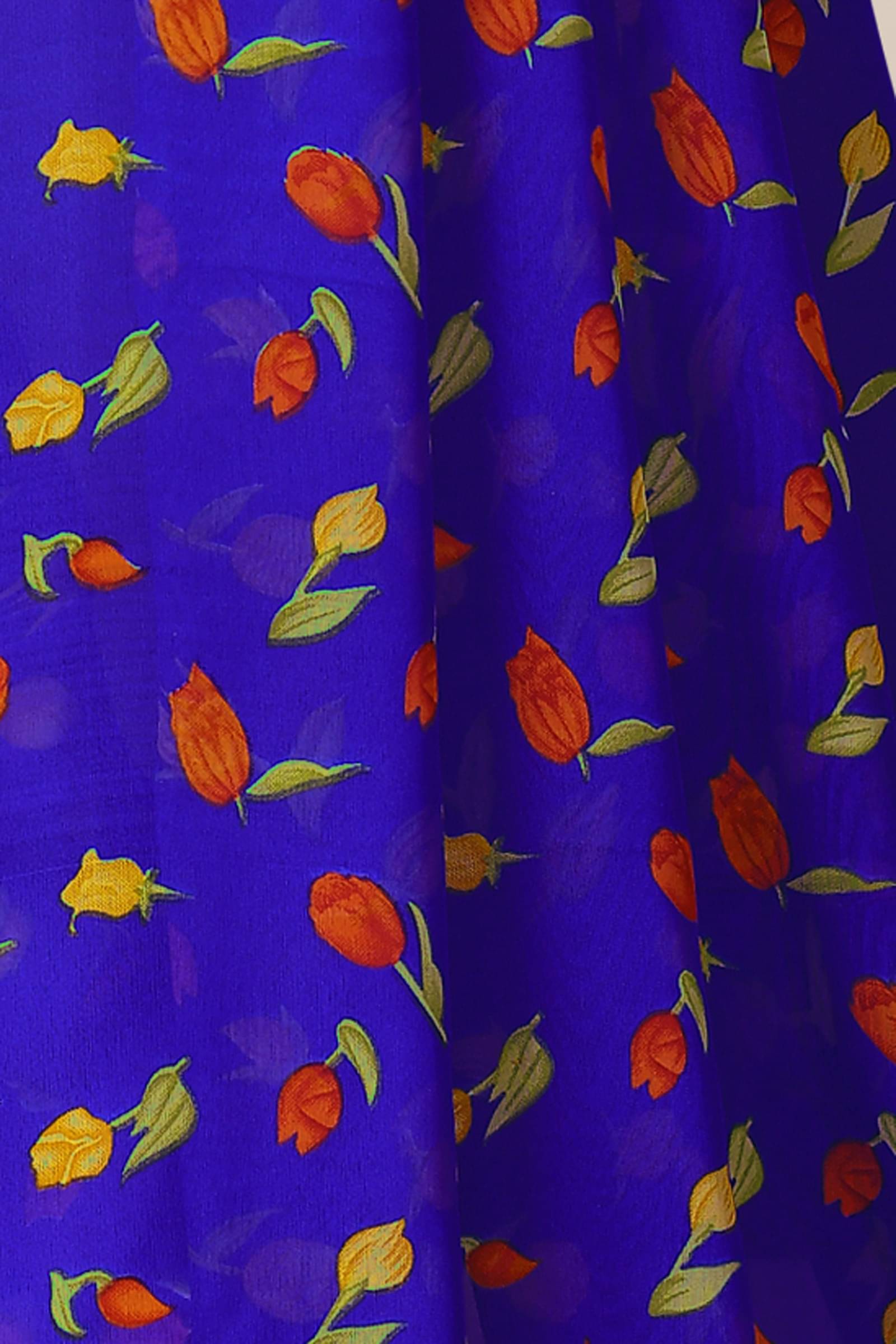 Kanooda Prints Georgette Printed Saree With Unstitched Blouse Piece ( Blue )     			Kanooda Prints Georgette Printed Saree With Unstitched Blouse Piece ( Blue )