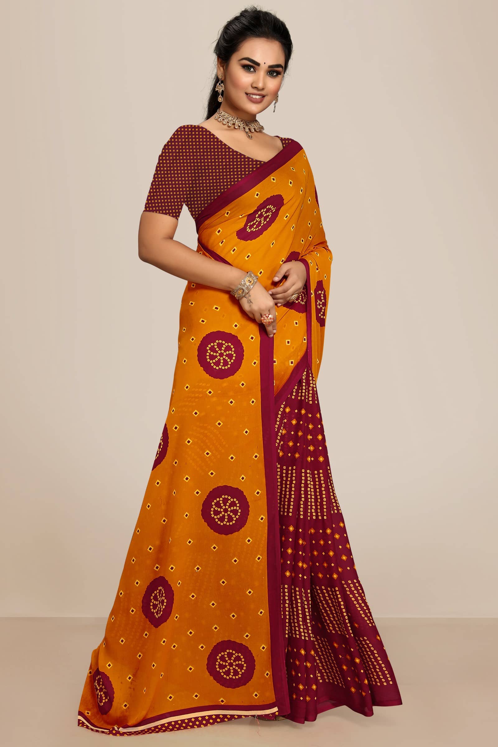 Kanooda Prints Georgette Printed Saree With Unstitched Blouse Piece ( Green ) - Sarees | Buy online on ZillyBuy