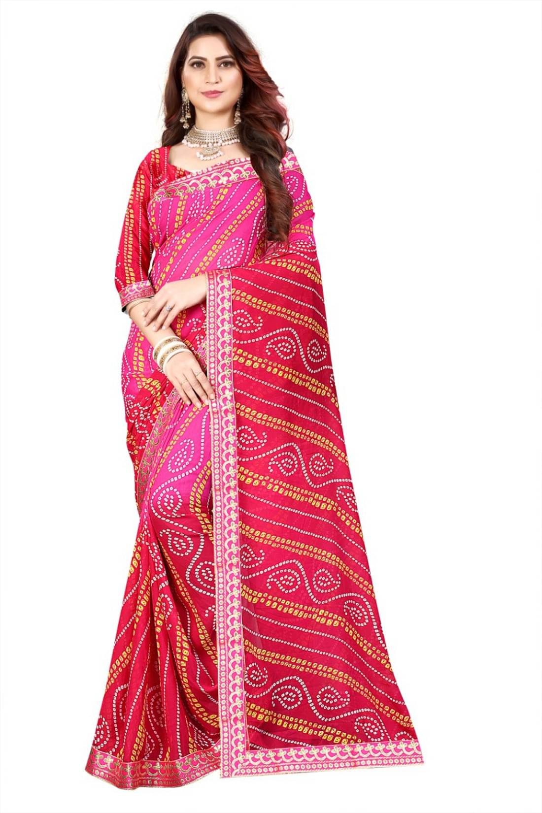     			Kanooda Prints Georgette Printed Saree With Unstitched Blouse Piece ( Pink )