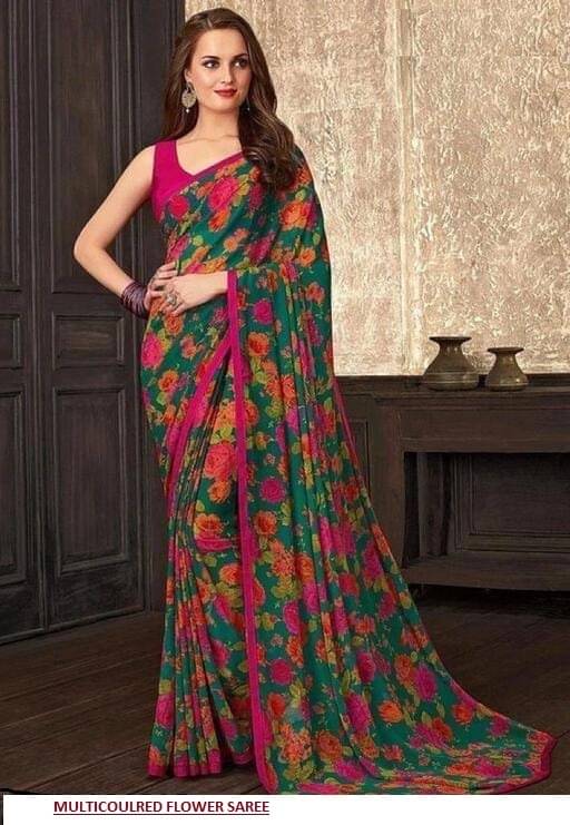 Kanooda Prints Georgette Printed Saree With Unstitched Blouse Piece ( Multicolor ) Kanooda Prints Georgette Printed Saree With Unstitched Blouse Piece ( Multicolor )