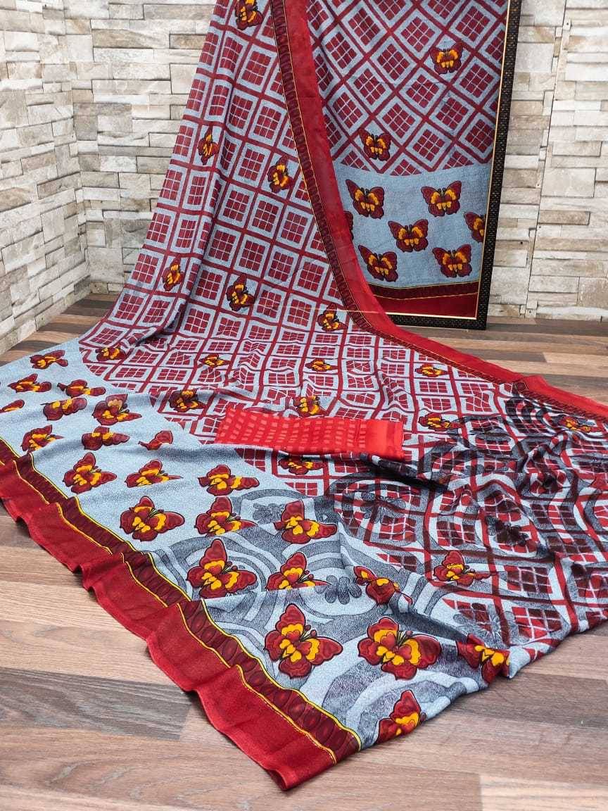 Kanooda Prints Georgette Printed Saree With Unstitched Blouse Piece ( Maroon ) Kanooda Prints Georgette Printed Saree With Unstitched Blouse Piece ( Maroon )