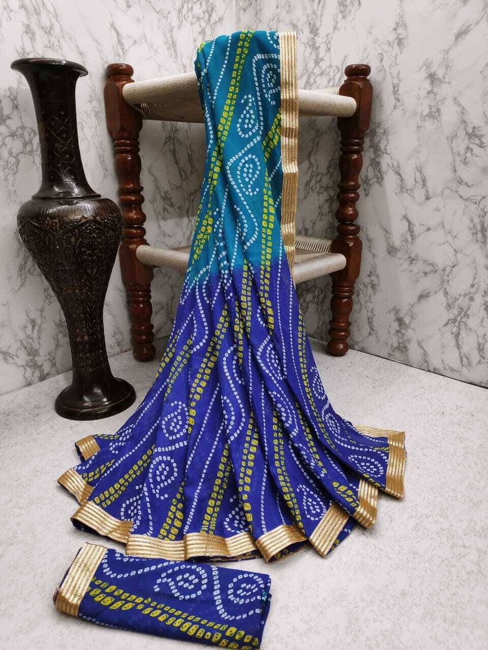     			Kanooda Prints Georgette Printed Saree With Unstitched Blouse Piece ( Blue )