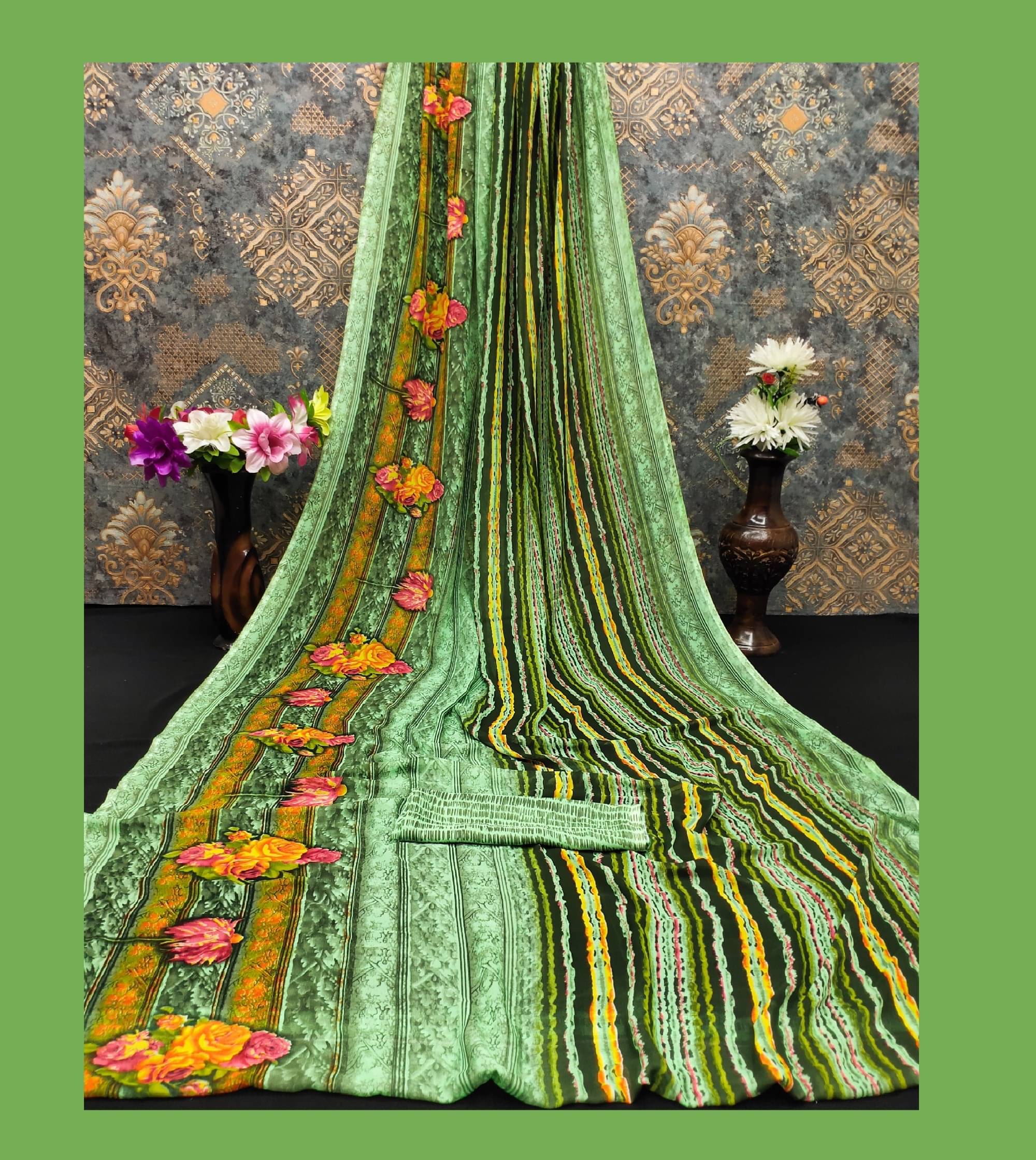 Kanooda Prints Georgette Printed Saree With Unstitched Blouse Piece ( Light Green )     			Kanooda Prints Georgette Printed Saree With Unstitched Blouse Piece ( Light Green )