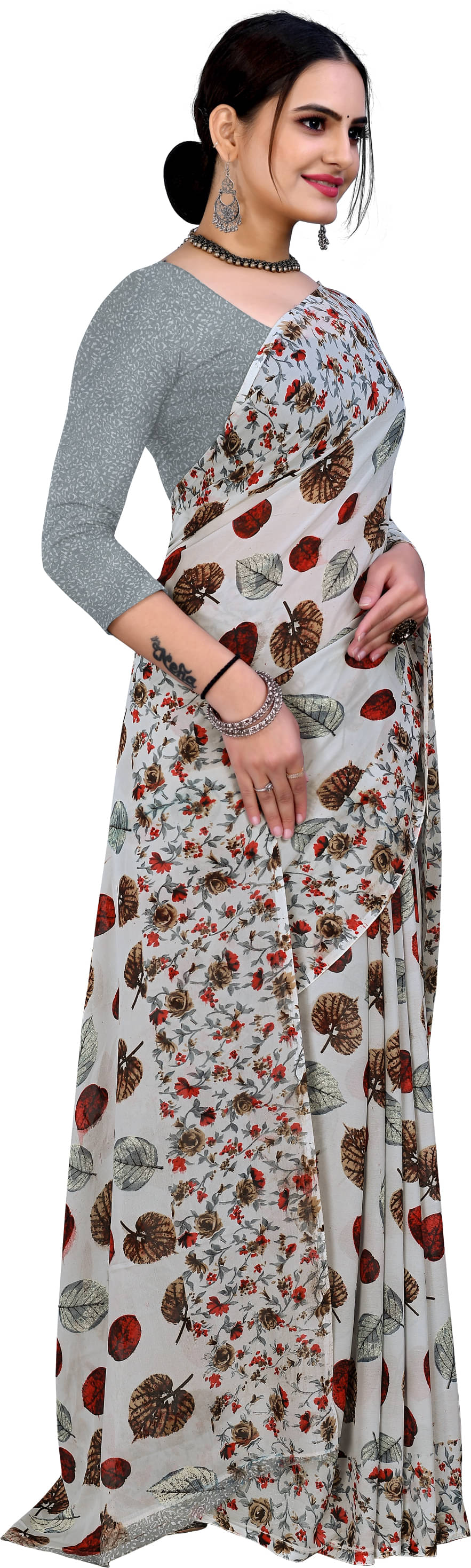     			Kanooda Prints Georgette Printed Saree With Unstitched Blouse Piece ( Grey )