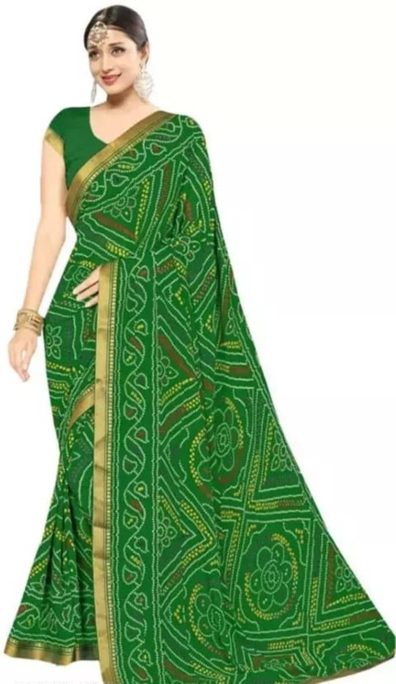     			Kanooda Prints Georgette Printed Saree With Unstitched Blouse Piece ( Green )