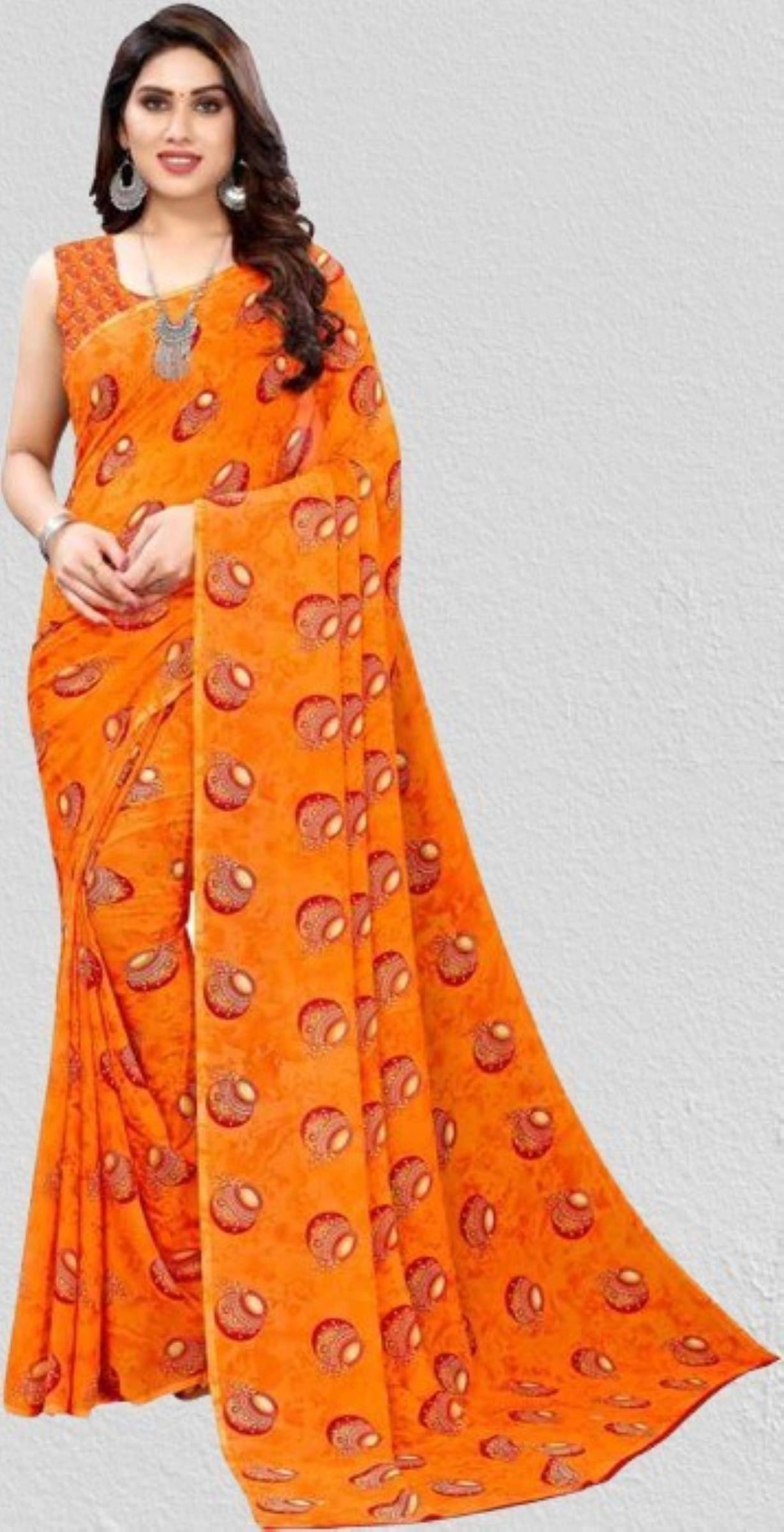 Kanooda Prints Georgette Printed Saree With Unstitched Blouse Piece ( Yellow )     			Kanooda Prints Georgette Printed Saree With Unstitched Blouse Piece ( Yellow )