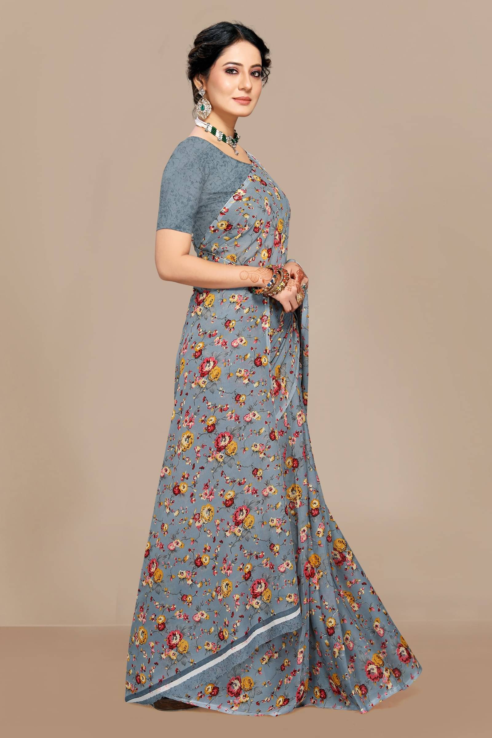     			Kanooda Prints Georgette Printed Saree With Unstitched Blouse Piece ( Grey )