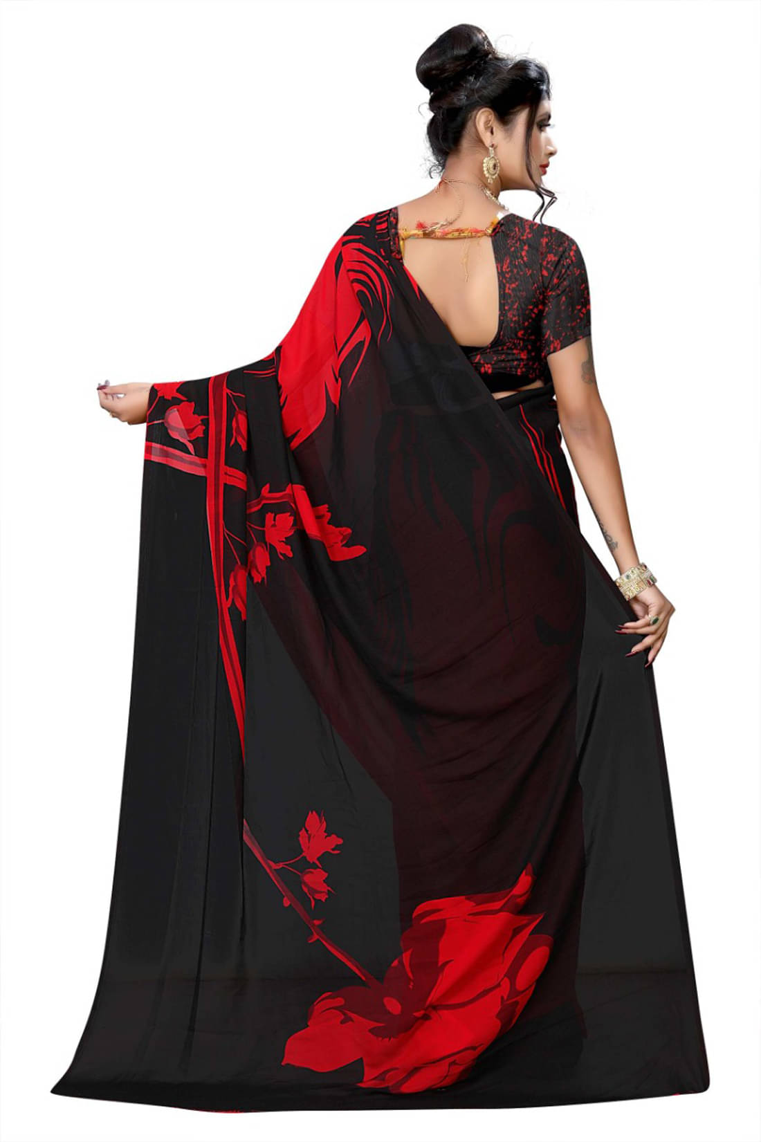 Kanooda Prints Georgette Printed Saree With Unstitched Blouse Piece ( Red ) Kanooda Prints Georgette Printed Saree With Unstitched Blouse Piece ( Red )