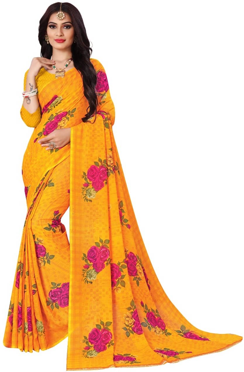 Kanooda Prints Georgette Printed Saree With Unstitched Blouse Piece ( Multicolor ) - Sarees | Buy online on ZillyBuy