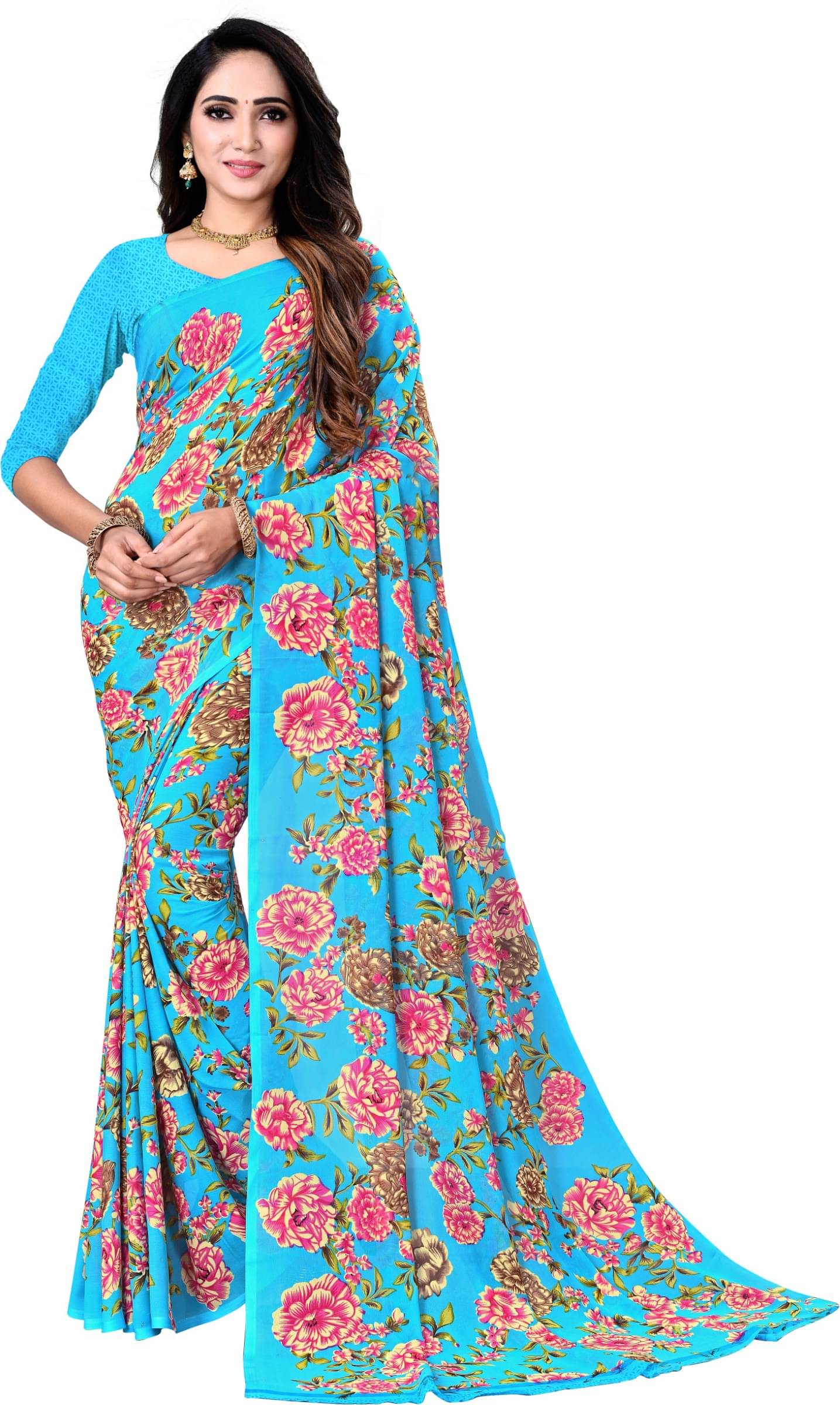    			Kanooda Prints Georgette Printed Saree With Unstitched Blouse Piece ( Green )