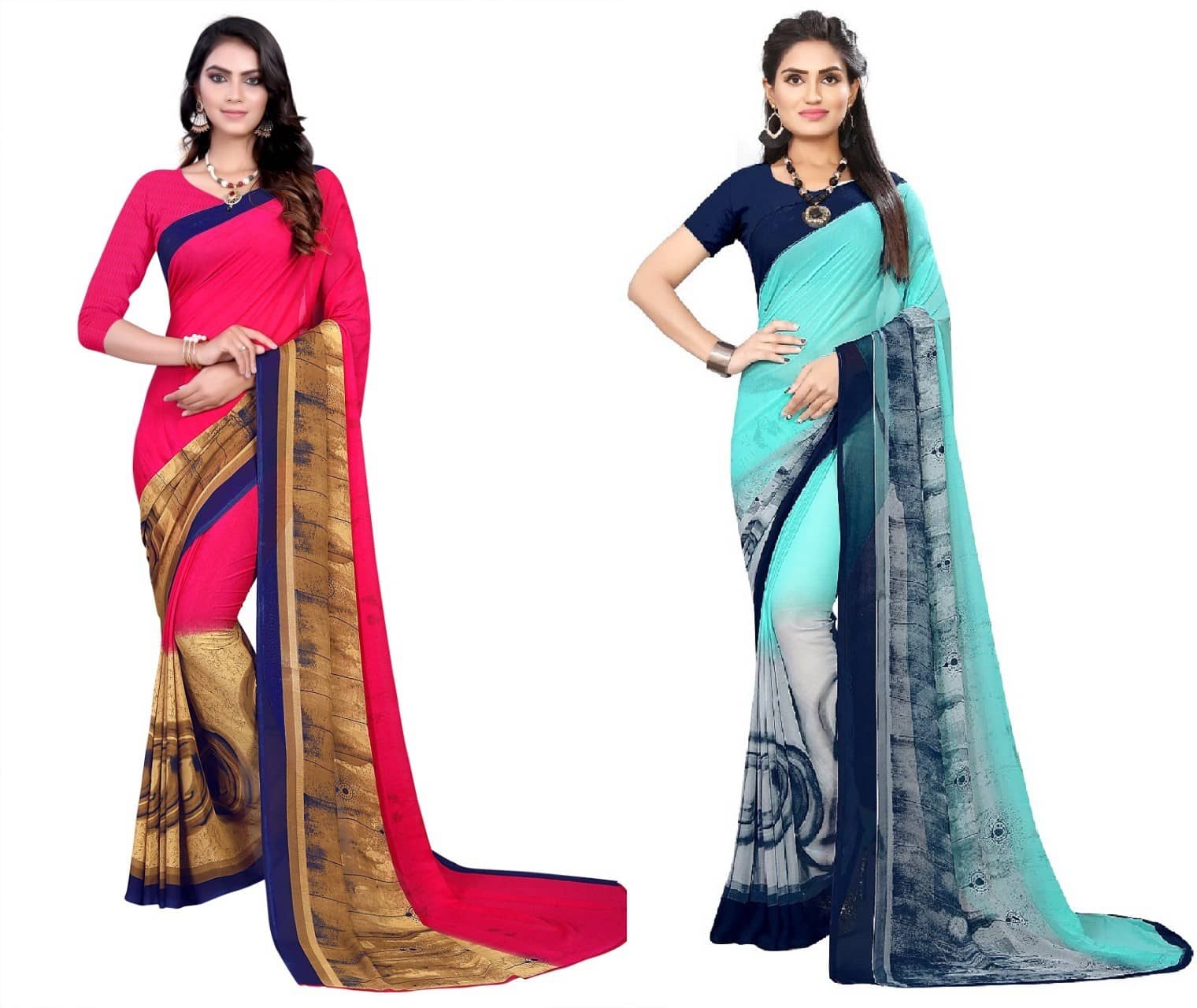 Kanooda Prints Georgette Printed Saree With Unstitched Blouse Piece ( Multicolor ) - Sarees | Buy online on ZillyBuy