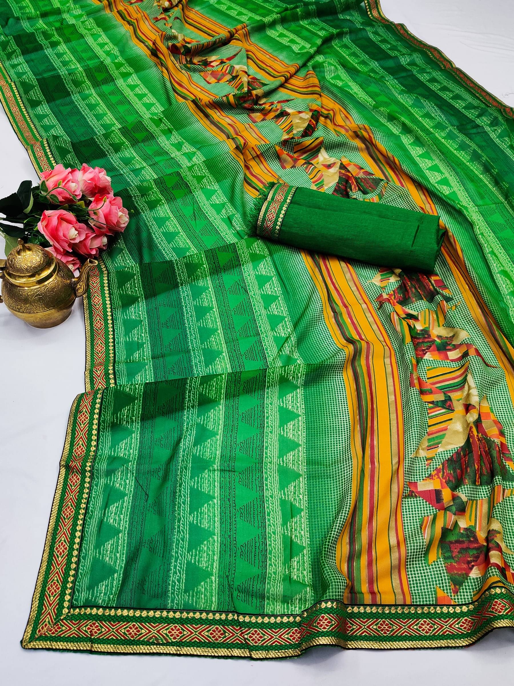 Kanooda Prints Georgette Printed Saree With Unstitched Blouse Piece ( Green )     			Kanooda Prints Georgette Printed Saree With Unstitched Blouse Piece ( Green )