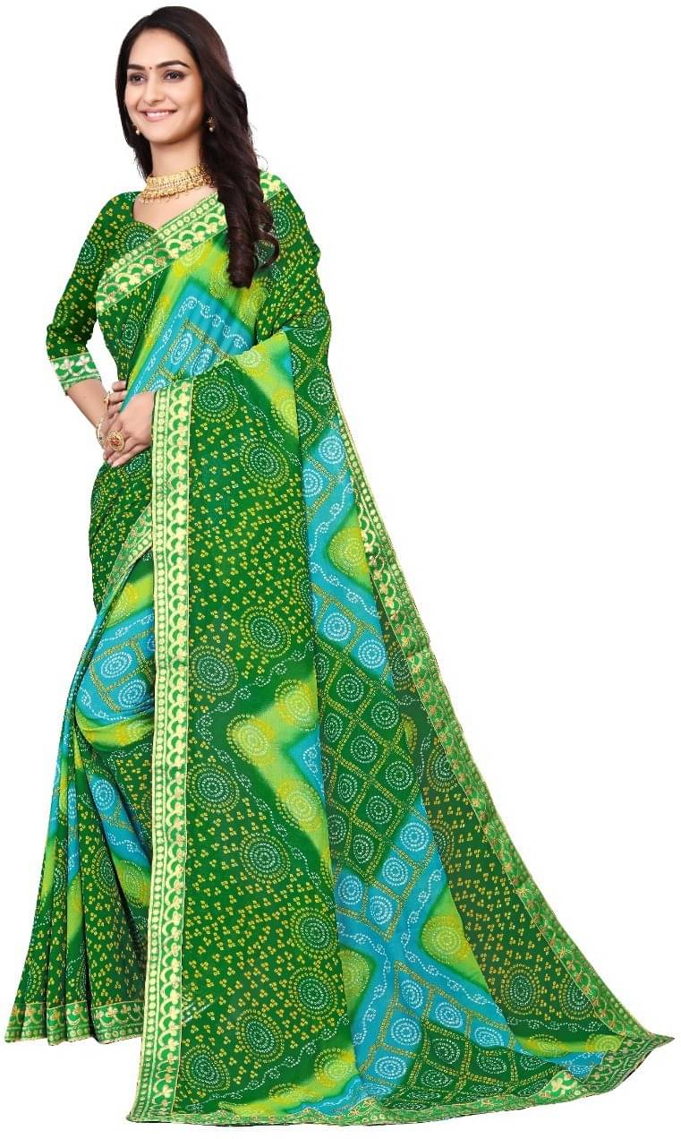     			Kanooda Prints Georgette Printed Saree With Unstitched Blouse Piece ( Green )