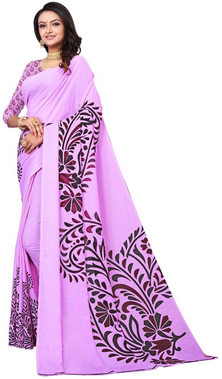Kanooda Prints Georgette Printed Saree With Unstitched Blouse Piece ( Light Blue ) - Sarees | Buy online on ZillyBuy