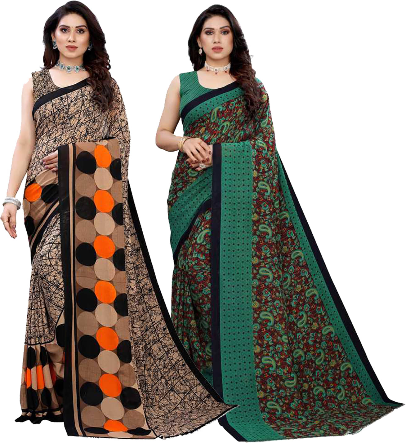     			Kanooda Prints Georgette Printed Saree With Unstitched Blouse Piece ( Multicolor )