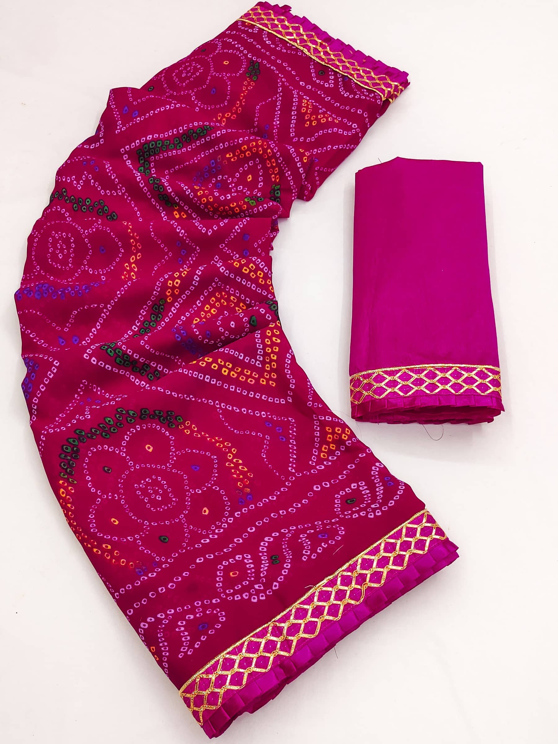 Kanooda Prints Georgette Printed Saree With Unstitched Blouse Piece ( Pink ) - Sarees | Buy online on ZillyBuy