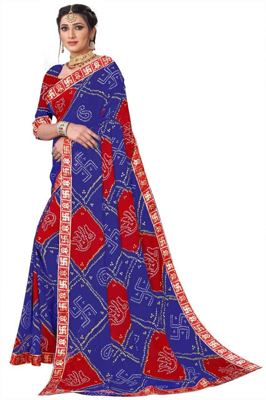 Kanooda Prints Georgette Printed Saree With Unstitched Blouse Piece ( Blue ) Kanooda Prints Georgette Printed Saree With Unstitched Blouse Piece ( Blue )