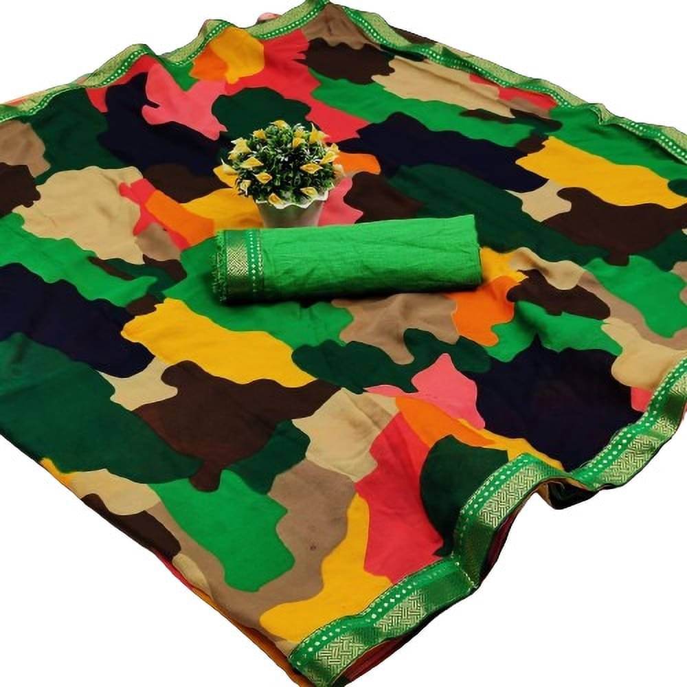     			Kanooda Prints Georgette Printed Saree With Unstitched Blouse Piece ( Green )