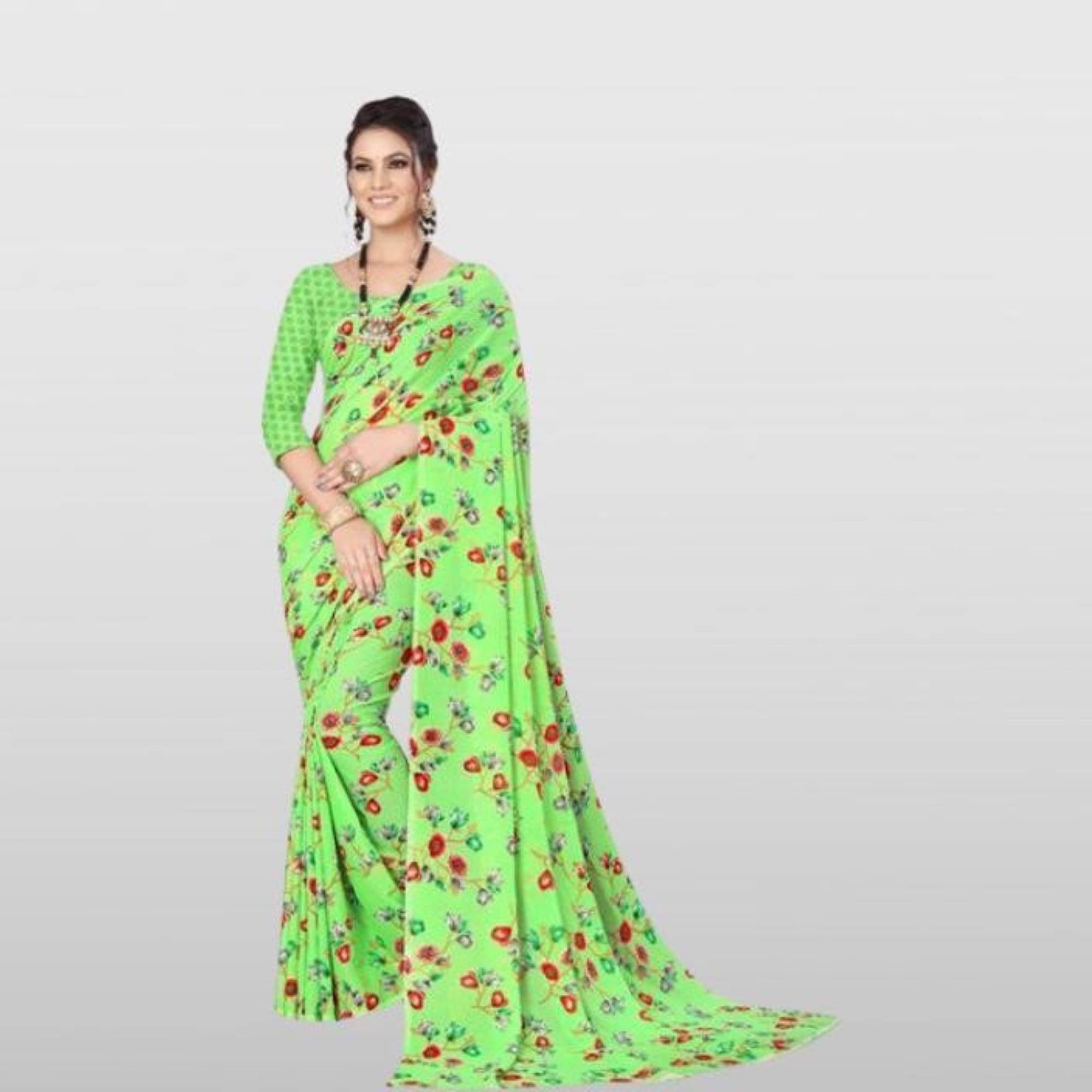Kanooda Prints Georgette Printed Saree With Unstitched Blouse Piece ( Green ) Kanooda Prints Georgette Printed Saree With Unstitched Blouse Piece ( Green )