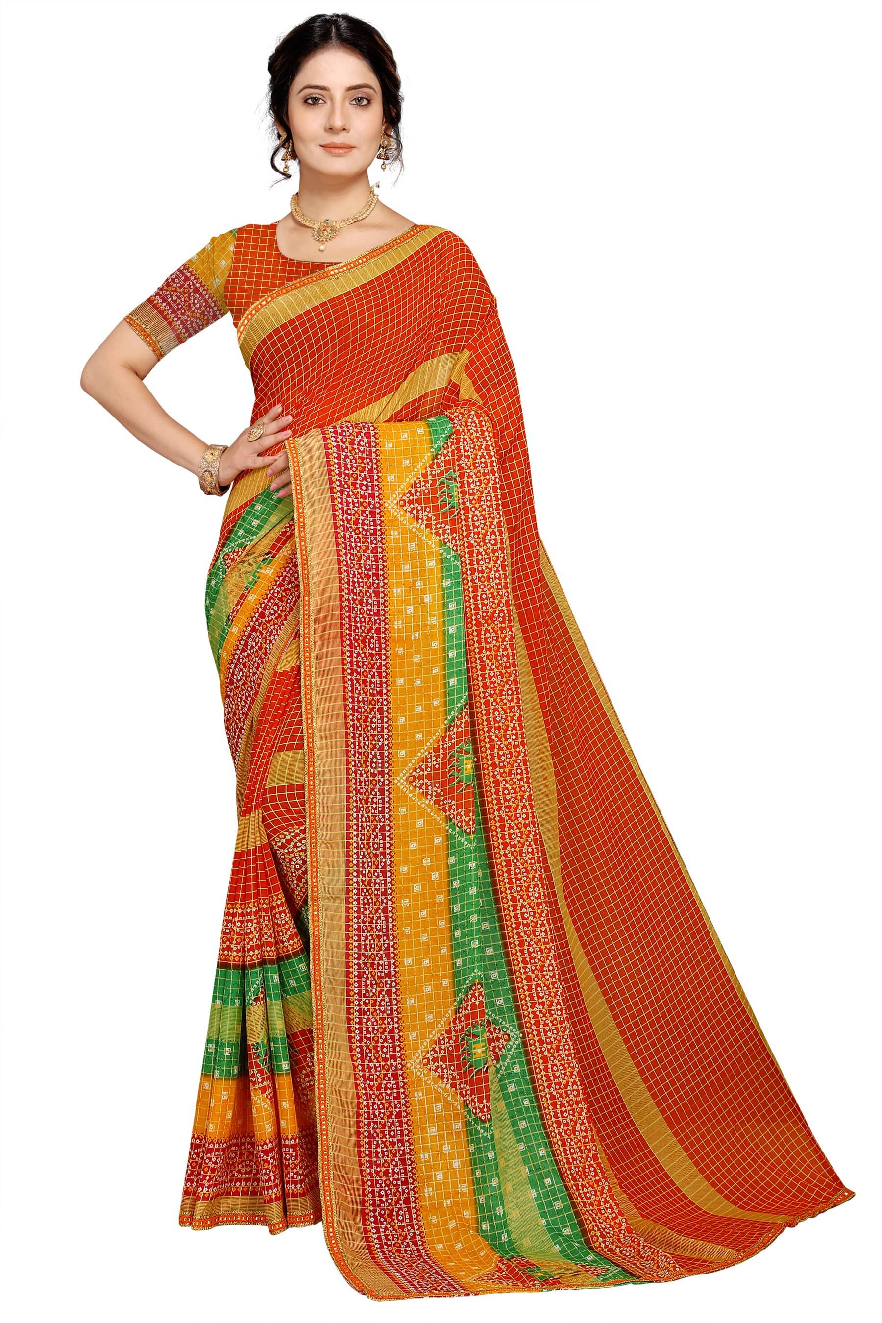 Kanooda Prints Georgette Printed Saree With Unstitched Blouse Piece ( Orange ) Kanooda Prints Georgette Printed Saree With Unstitched Blouse Piece ( Orange )