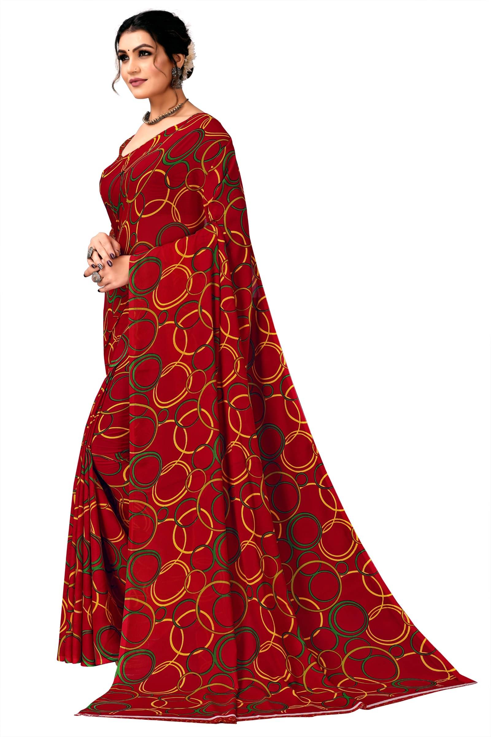 Kanooda Prints Georgette Printed Saree With Unstitched Blouse Piece ( Red ) Kanooda Prints Georgette Printed Saree With Unstitched Blouse Piece ( Red )