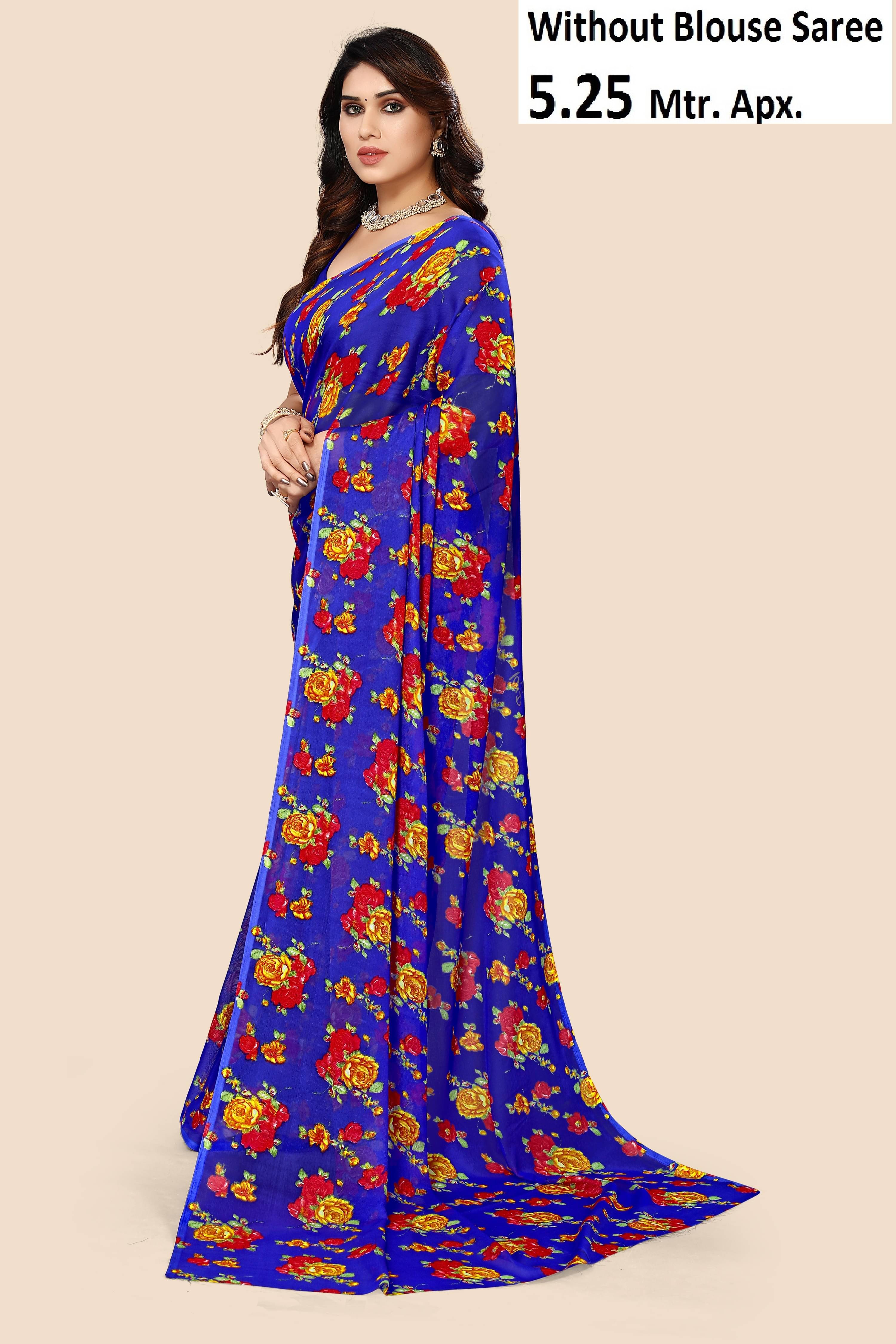 Kanooda Prints Georgette Printed Saree With Unstitched Blouse Piece ( Blue ) Kanooda Prints Georgette Printed Saree With Unstitched Blouse Piece ( Blue )