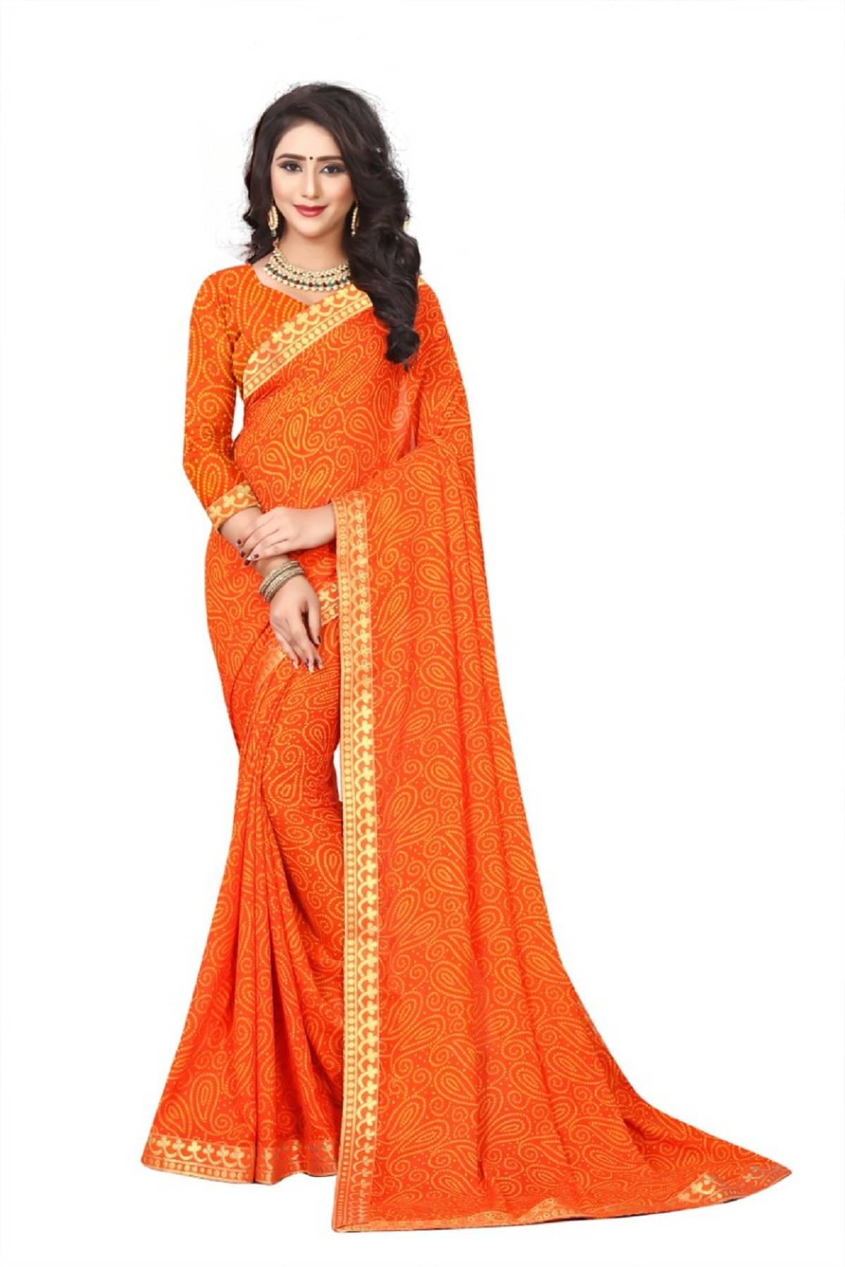     			Kanooda Prints Georgette Printed Saree With Unstitched Blouse Piece ( Orange )