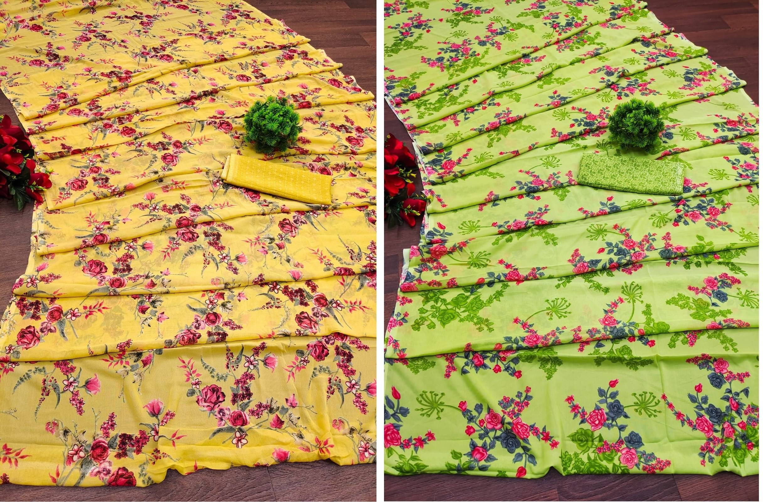     			Kanooda Prints Georgette Printed Saree With Unstitched Blouse Piece ( Yellow )