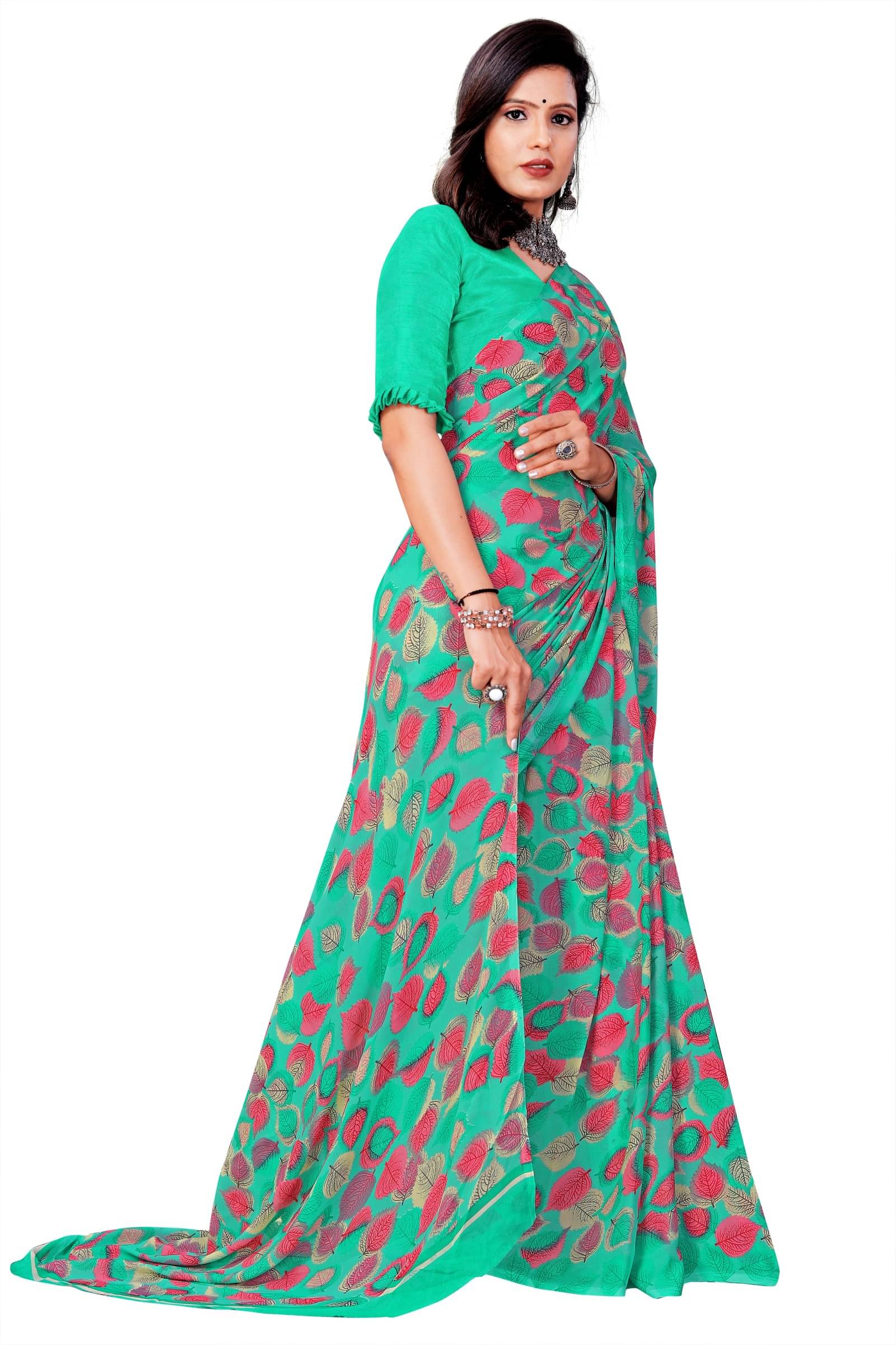     			Kanooda Prints Georgette Printed Saree With Unstitched Blouse Piece ( Mustard )