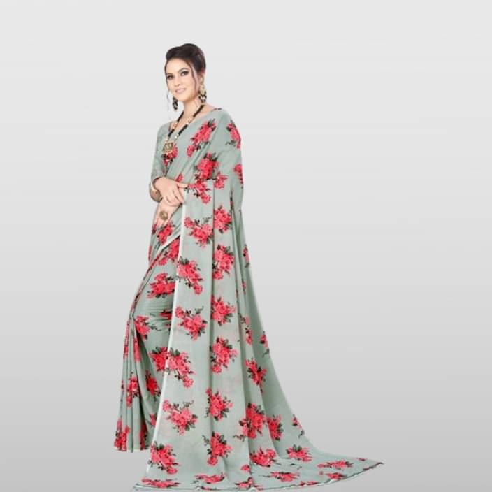 Kanooda Prints Georgette Printed Saree With Unstitched Blouse Piece ( Grey ) Kanooda Prints Georgette Printed Saree With Unstitched Blouse Piece ( Grey )