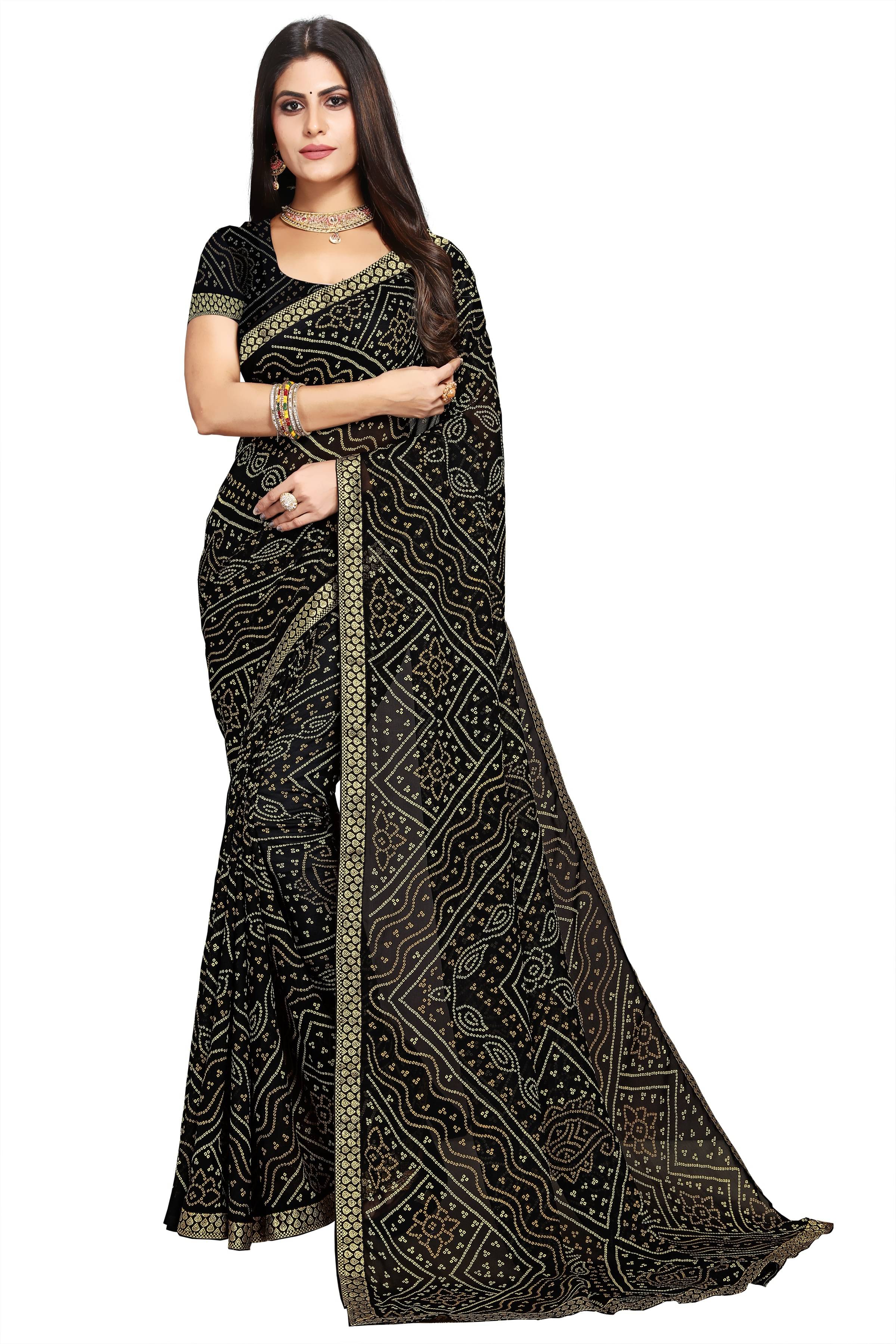 Kanooda Prints Georgette Printed Saree With Unstitched Blouse Piece ( Black ) Kanooda Prints Georgette Printed Saree With Unstitched Blouse Piece ( Black )