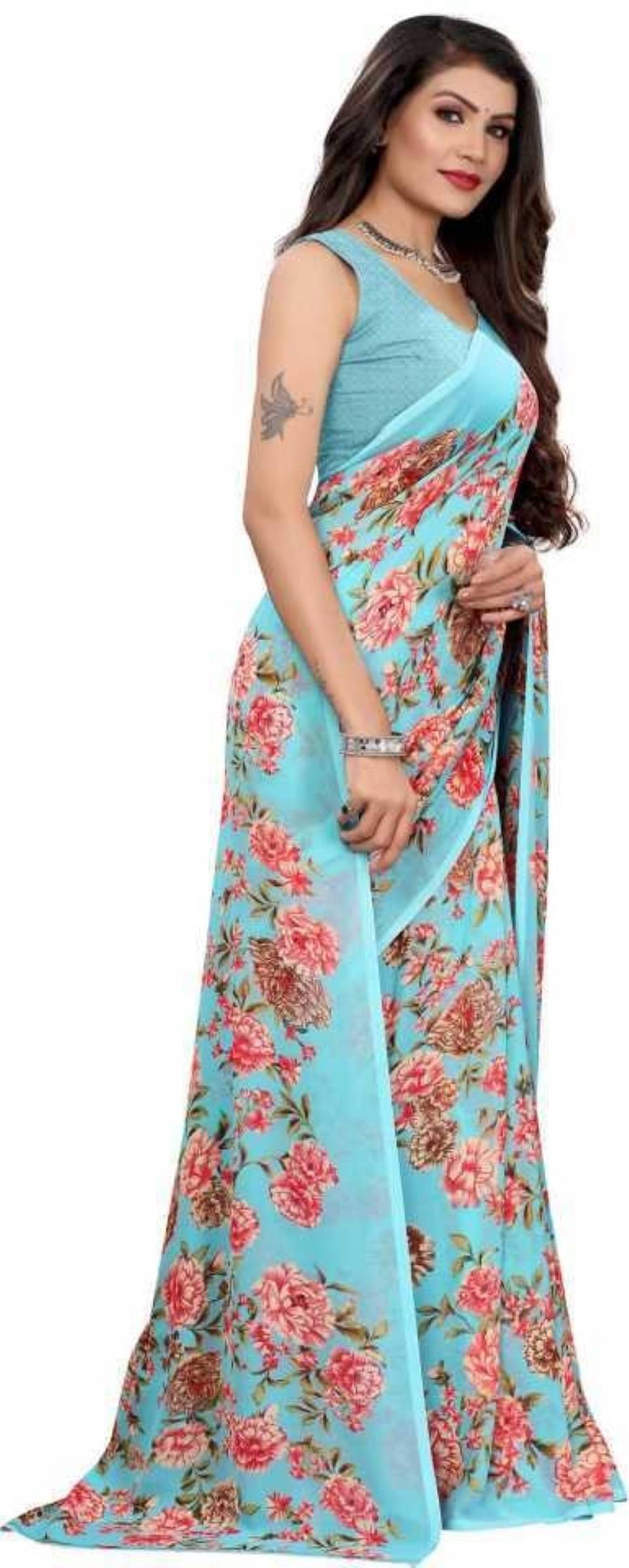 Kanooda Prints Georgette Printed Saree With Unstitched Blouse Piece ( Green )     			Kanooda Prints Georgette Printed Saree With Unstitched Blouse Piece ( Green )