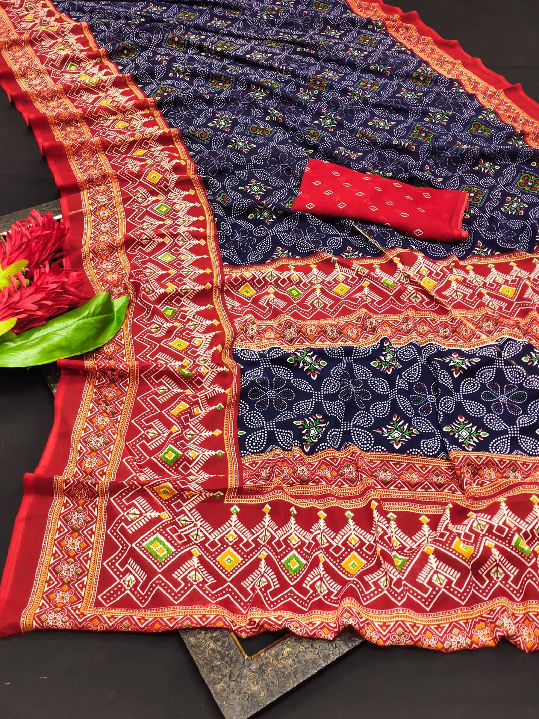 Kanooda Prints Georgette Printed Saree With Unstitched Blouse Piece ( Maroon ) - Sarees | Buy online on ZillyBuy