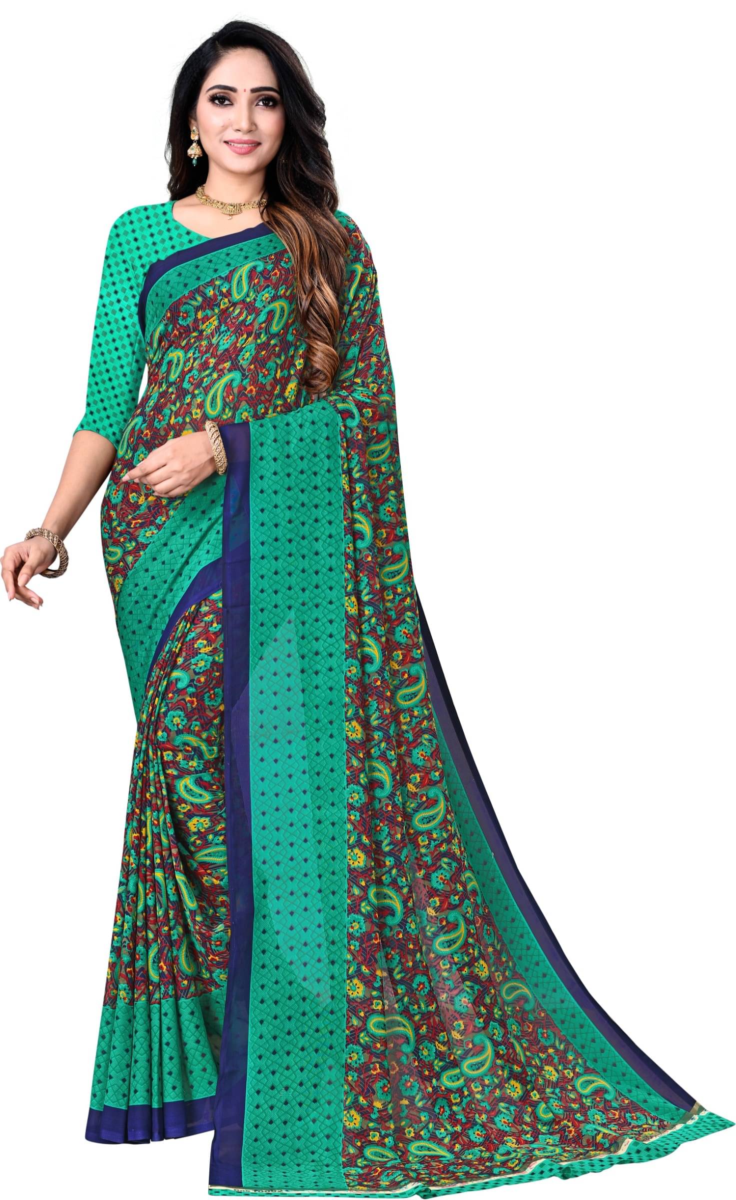 Kanooda Prints Georgette Printed Saree With Unstitched Blouse Piece ( Blue ) Kanooda Prints Georgette Printed Saree With Unstitched Blouse Piece ( Blue )