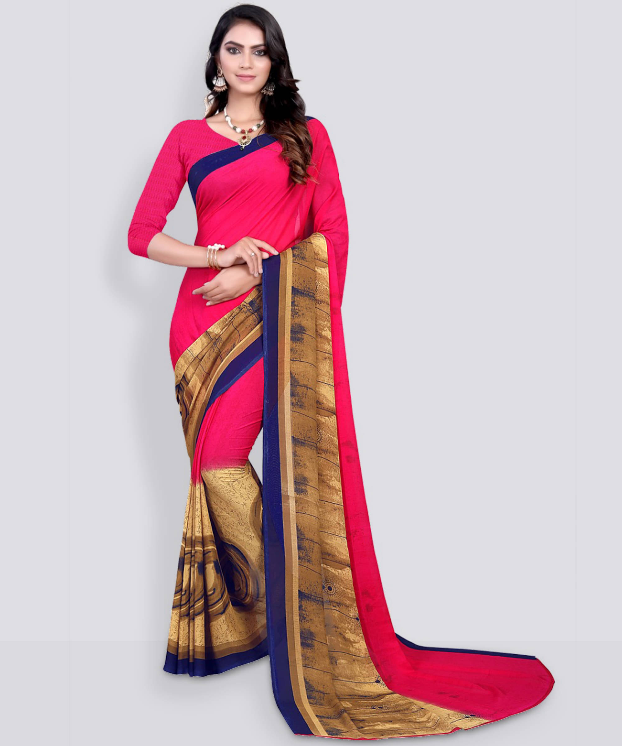     			Kanooda Prints Georgette Printed Saree With Unstitched Blouse Piece ( Pink )